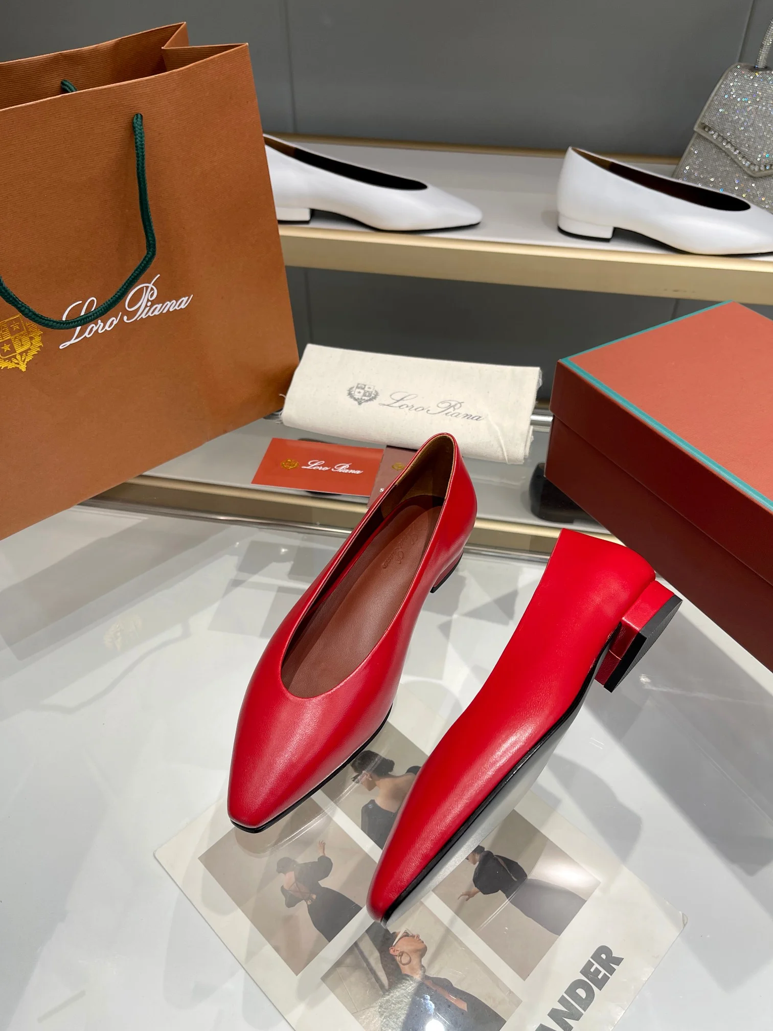 LORO PIANA Flats Lambskin Leather Red EU35-42 B50202609111343 - Image 3
