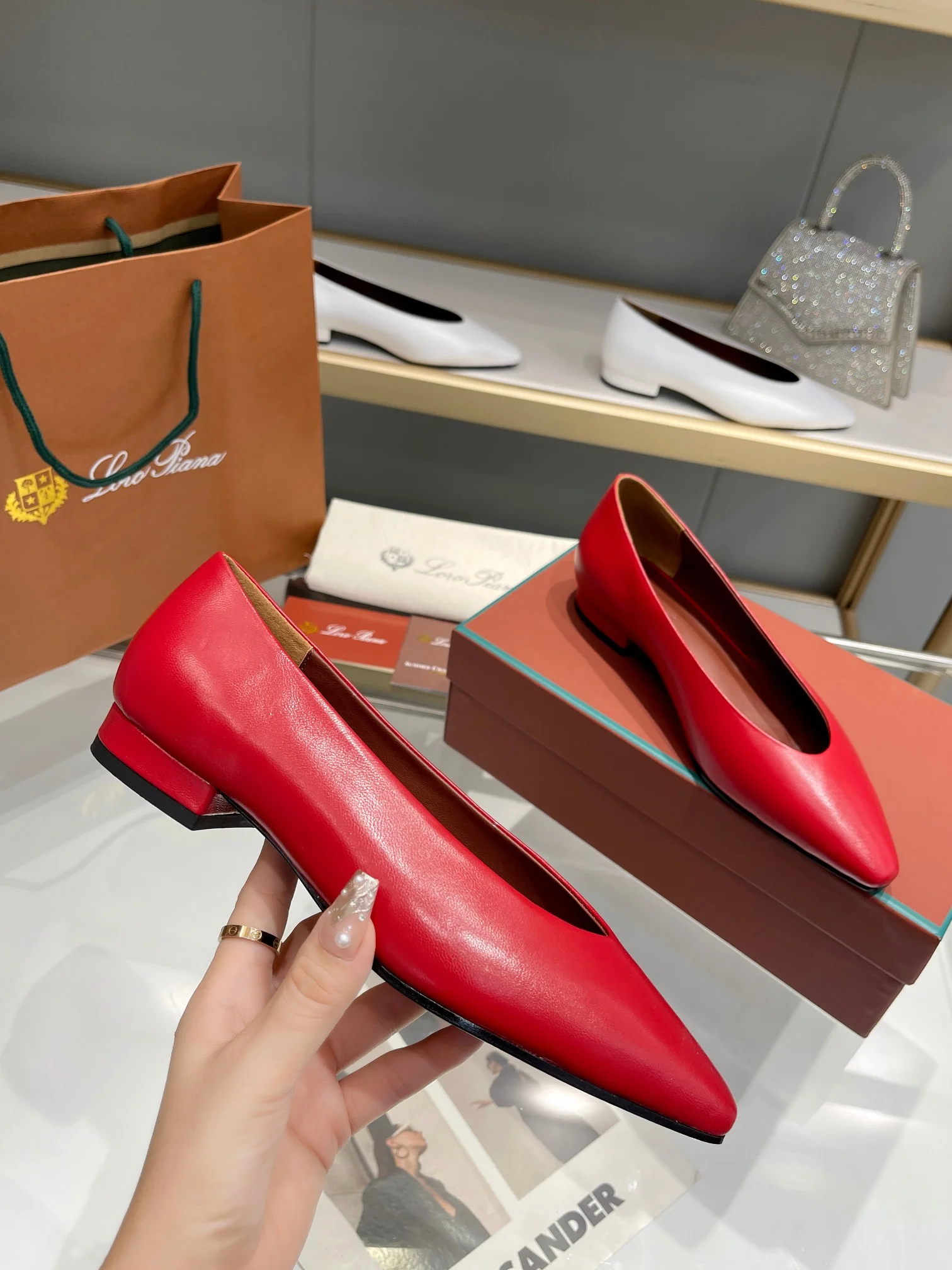 LORO PIANA Flats Lambskin Leather Red EU35-42 B50202609111343 - Image 8