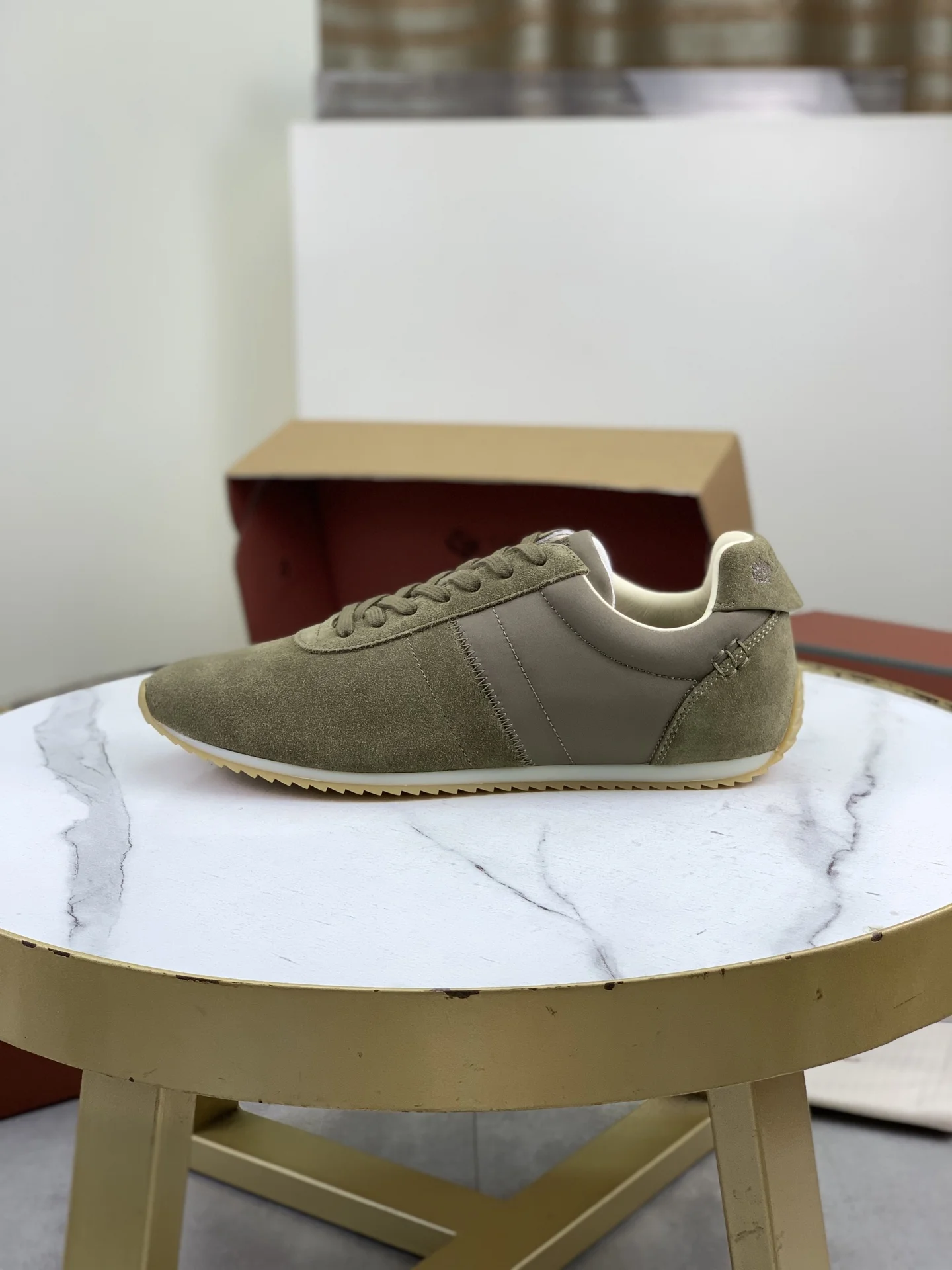 LORO PIANA Flats Nubuck Leather Green-Brown EU35-44 C00202609111094