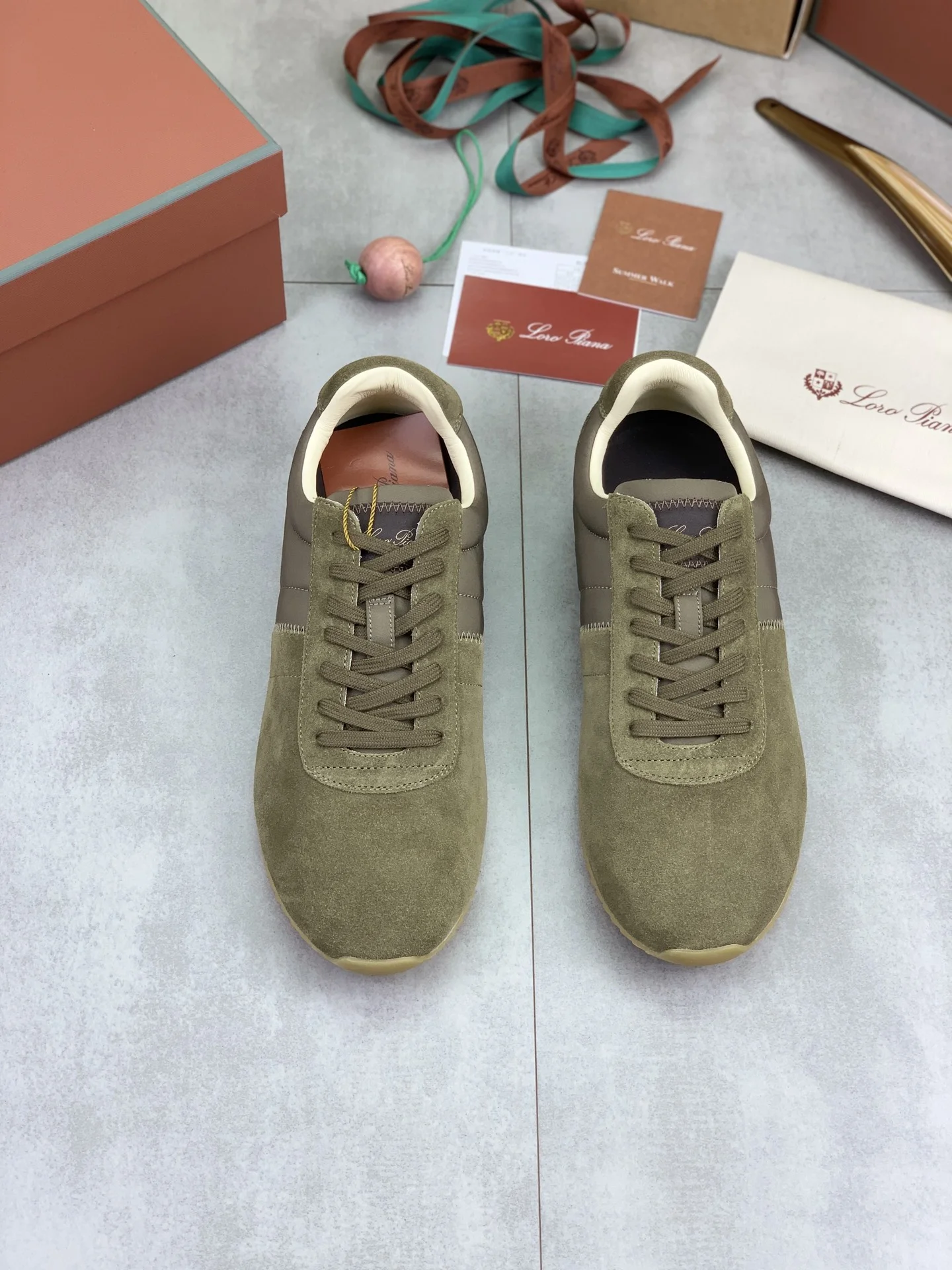 LORO PIANA Flats Nubuck Leather Green-Brown EU35-44 C00202609111094 - Image 2