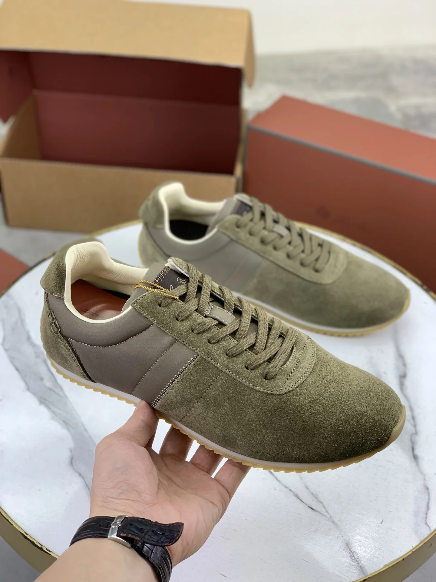 LORO PIANA Flats Nubuck Leather Green-Brown EU35-44 C00202609111094 - Image 3