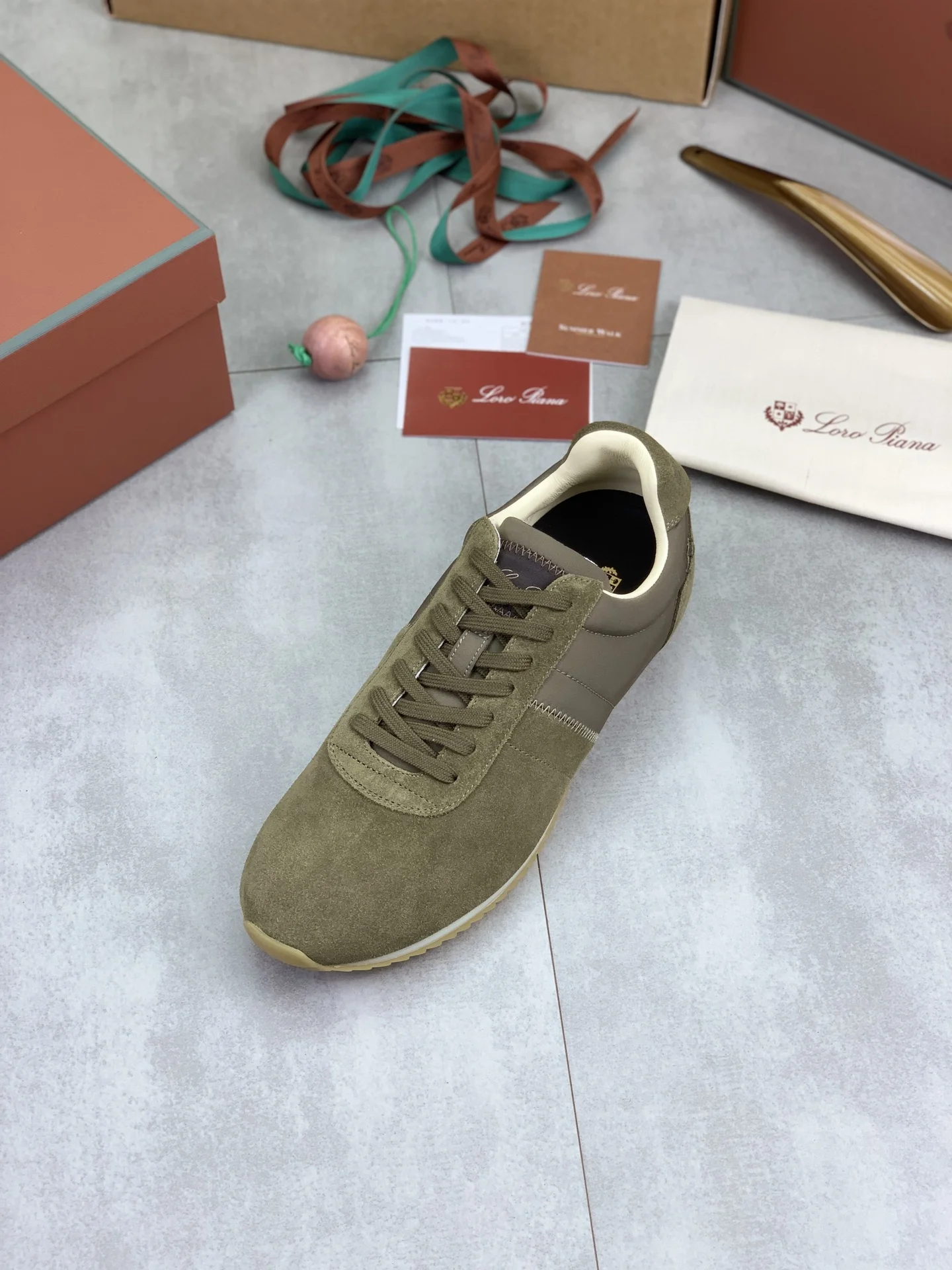 LORO PIANA Flats Nubuck Leather Green-Brown EU35-44 C00202609111094 - Image 4