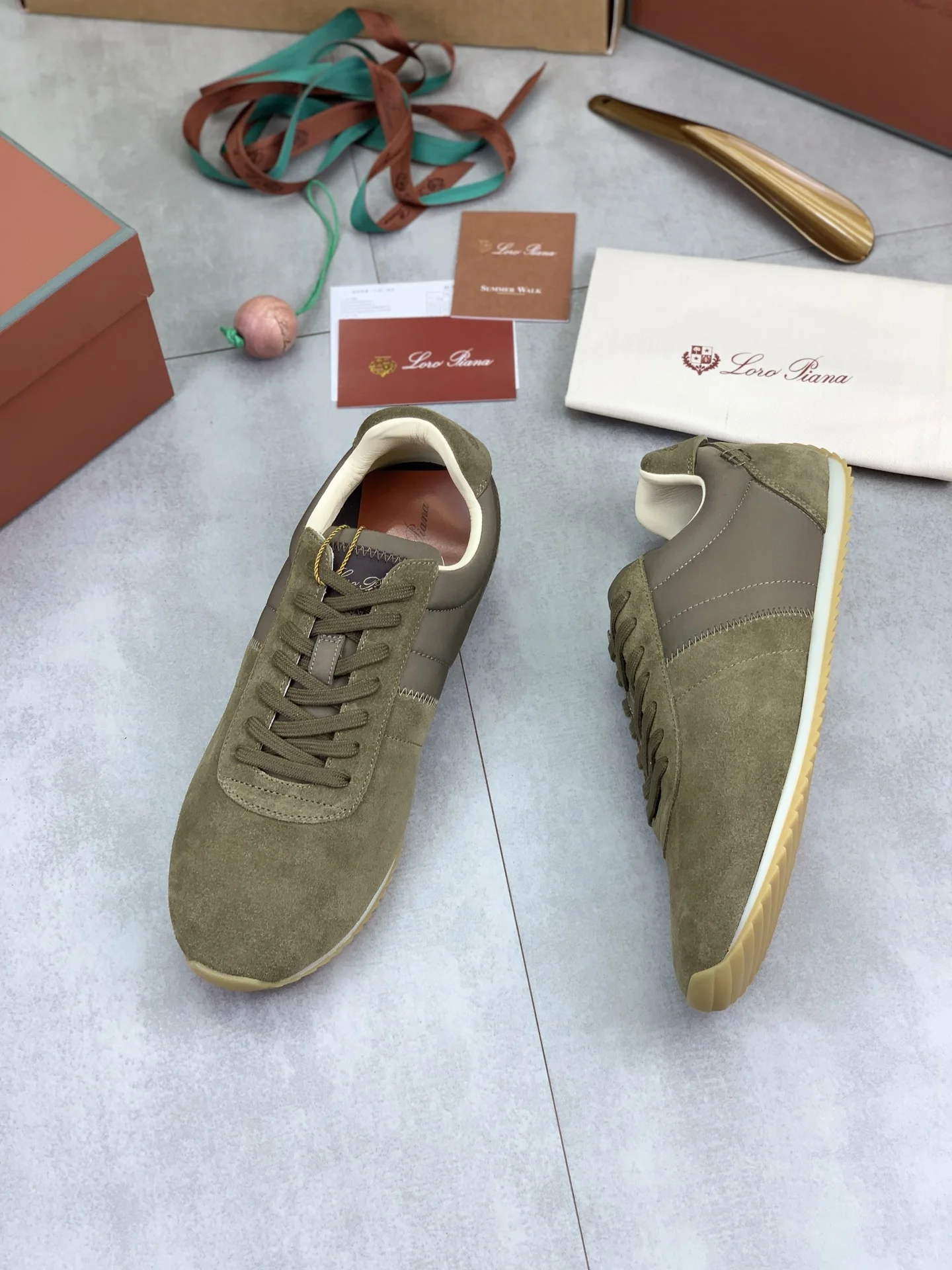 LORO PIANA Flats Nubuck Leather Green-Brown EU35-44 C00202609111094 - Image 5