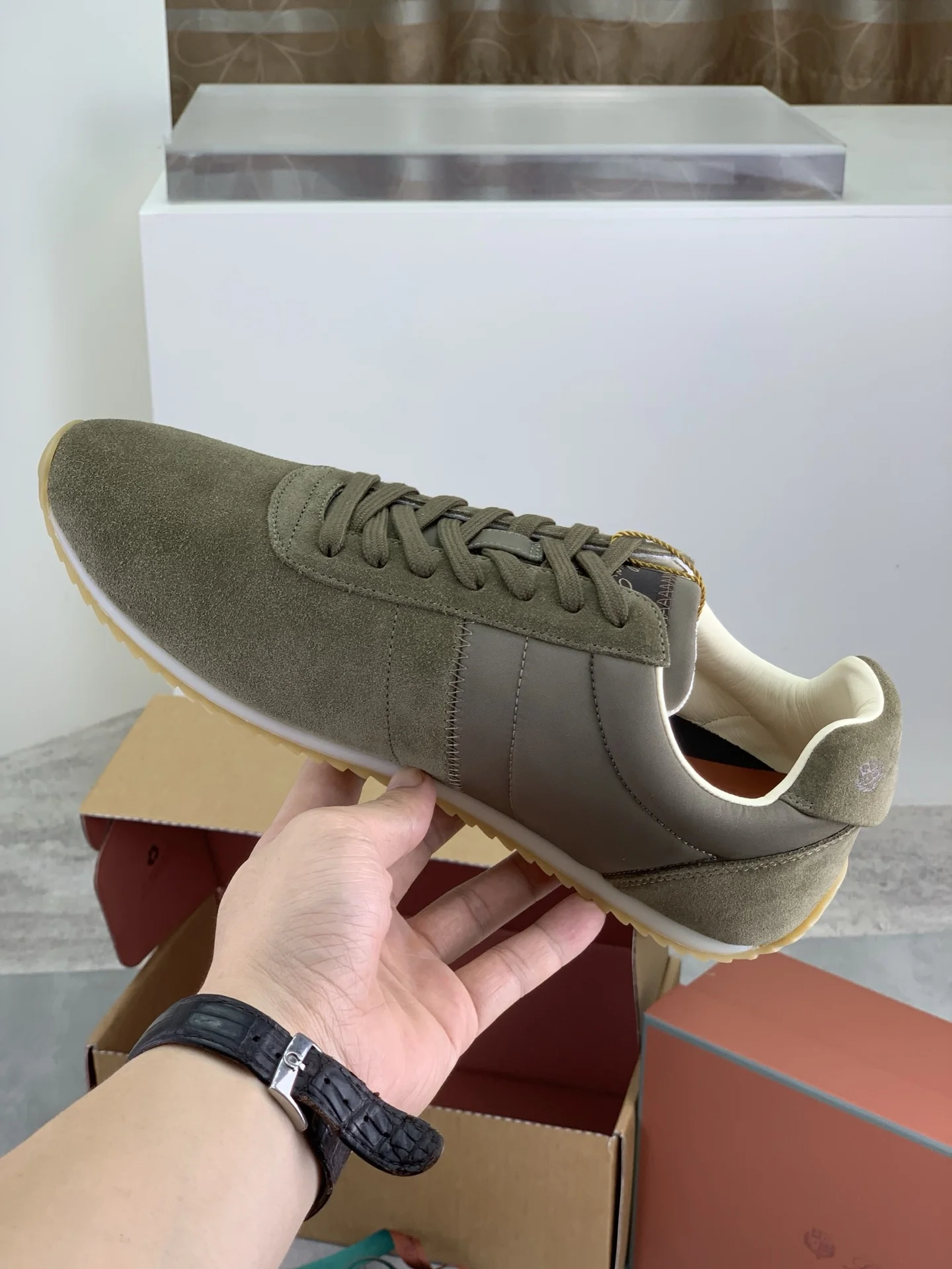 LORO PIANA Flats Nubuck Leather Green-Brown EU35-44 C00202609111094 - Image 6