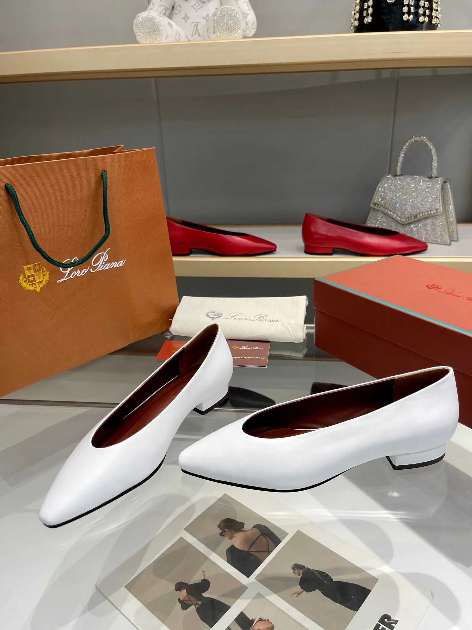 LORO PIANA Flats Sheep Leather White-Black EU35-42 B50202609111341 - Image 2