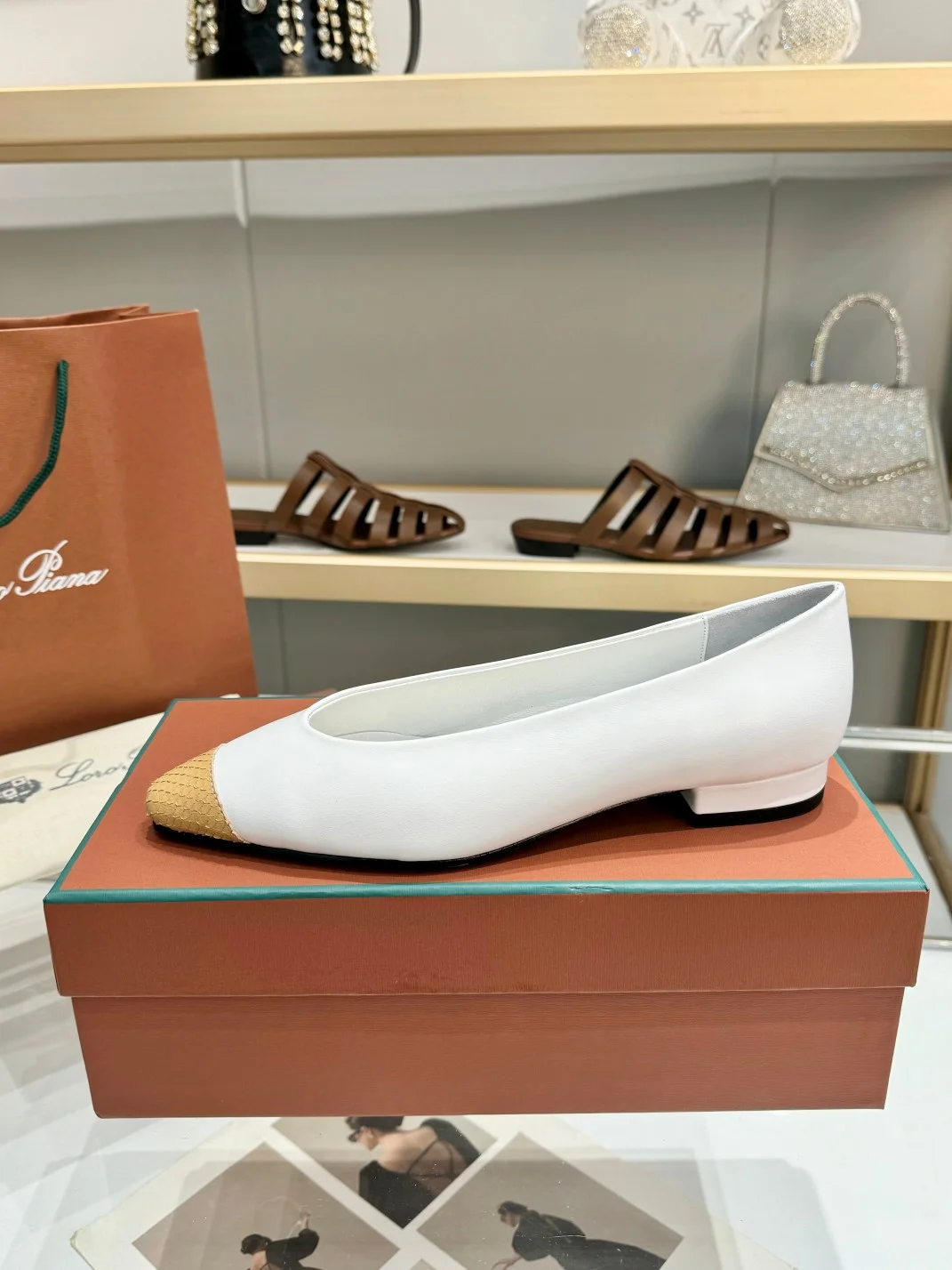 LORO PIANA Flats Sheepskin Leather White-Tan EU35-42 B50202609111324 - Image 8