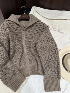 LORO PIANA Jackets Wool Knit Brown-Silver S-L F85202609063079