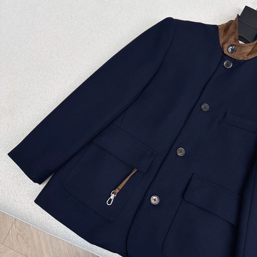 LORO PIANA Jackets Wool Navy-Brown S-M-L C55202609062237 - Image 4