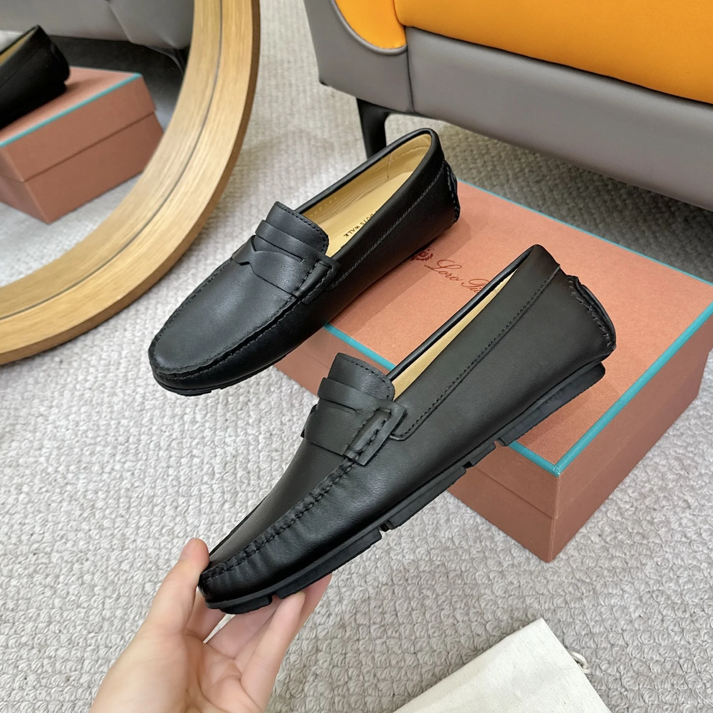 LORO PIANA Loafers Calf Leather Black EU38-44 B00202609110135 - Image 4