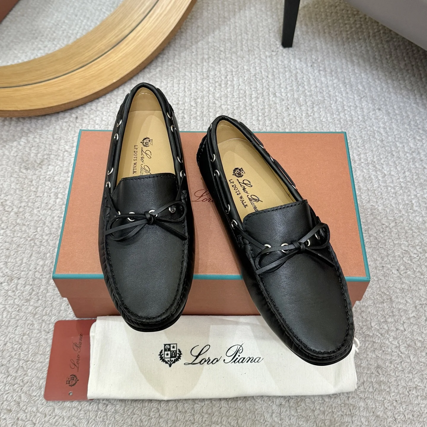LORO PIANA Loafers Calfskin Leather Black EU38-44 B00202609110144