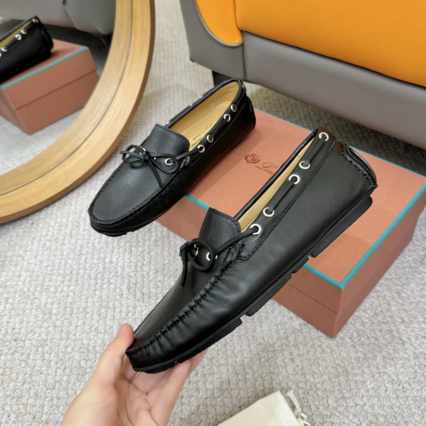 LORO PIANA Loafers Calfskin Leather Black EU38-44 B00202609110144 - Image 4