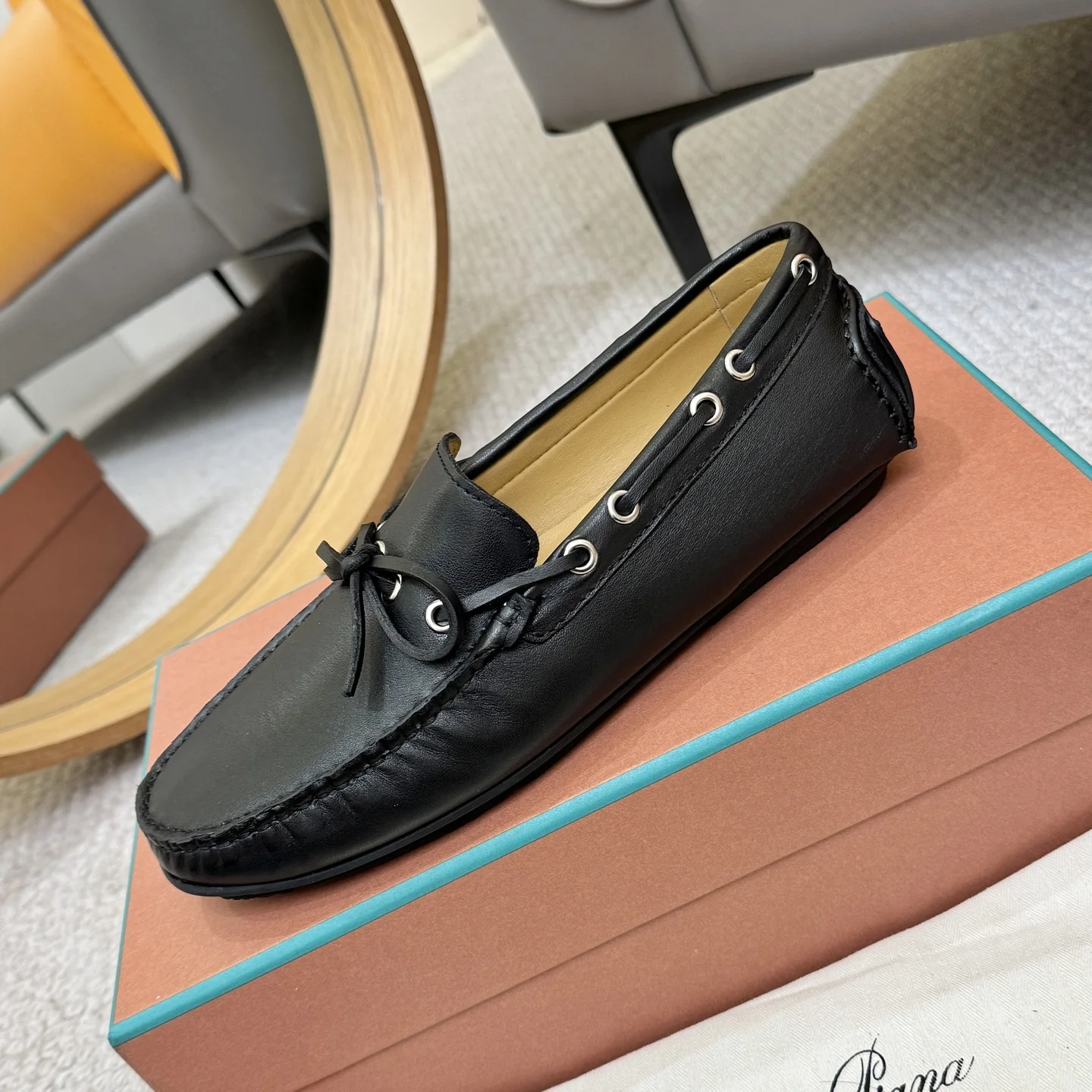 LORO PIANA Loafers Calfskin Leather Black EU38-44 B00202609110144 - Image 6