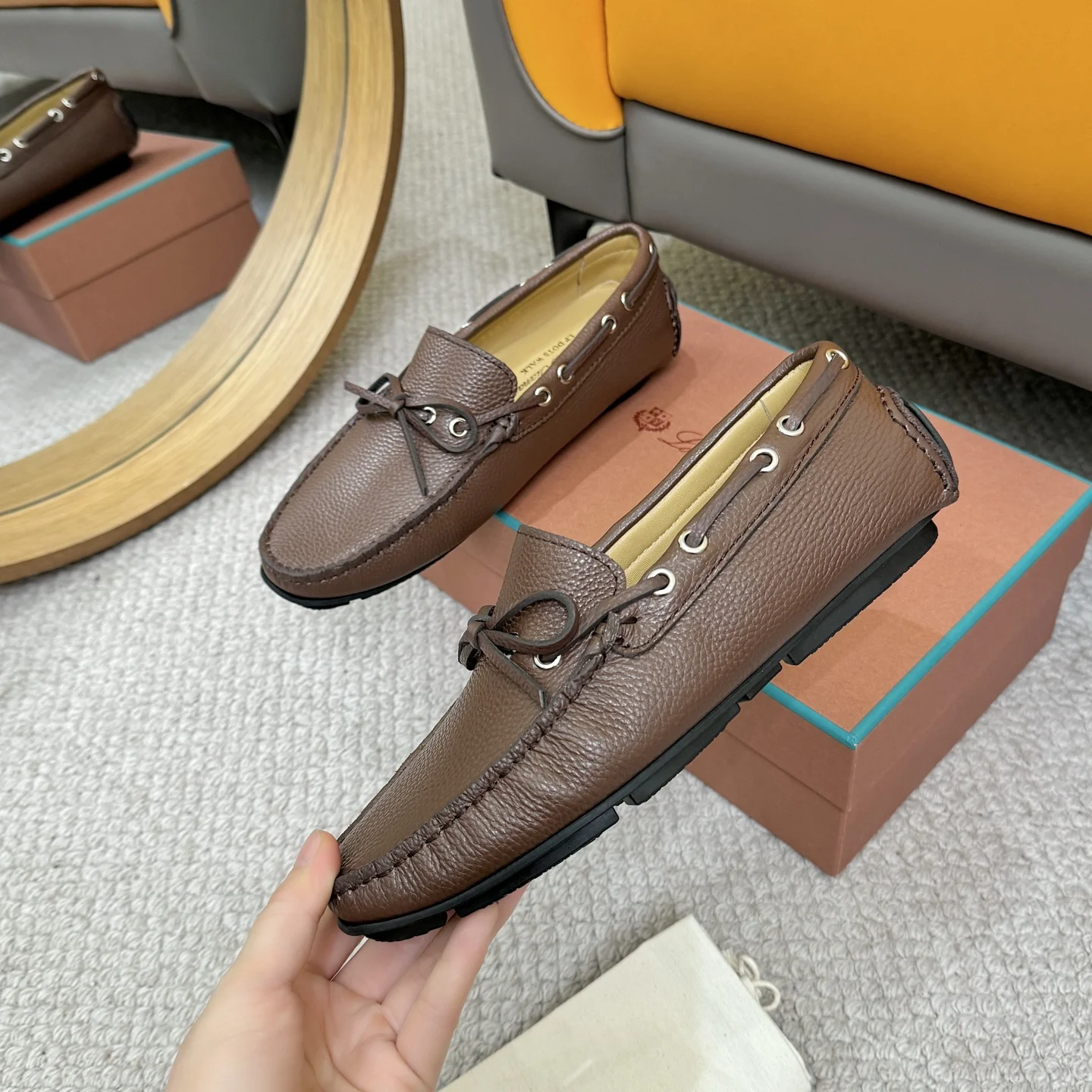 LORO PIANA Loafers Calfskin Leather Brown EU38-44 B00202609110147 - Image 4