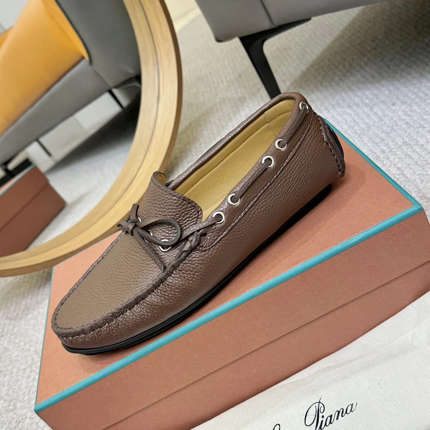 LORO PIANA Loafers Calfskin Leather Brown EU38-44 B00202609110147 - Image 6