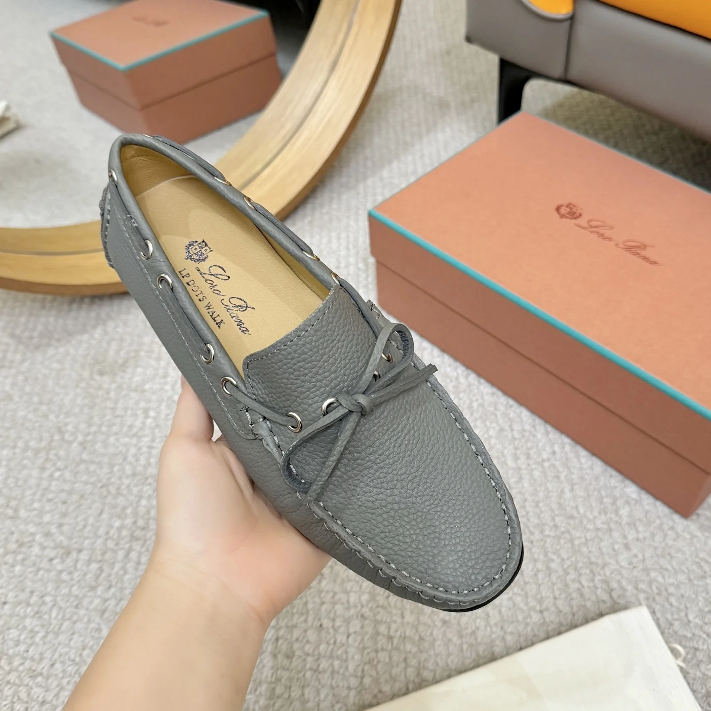 LORO PIANA Loafers Calfskin Leather Grey EU38-44 B00202609110149 - Image 5