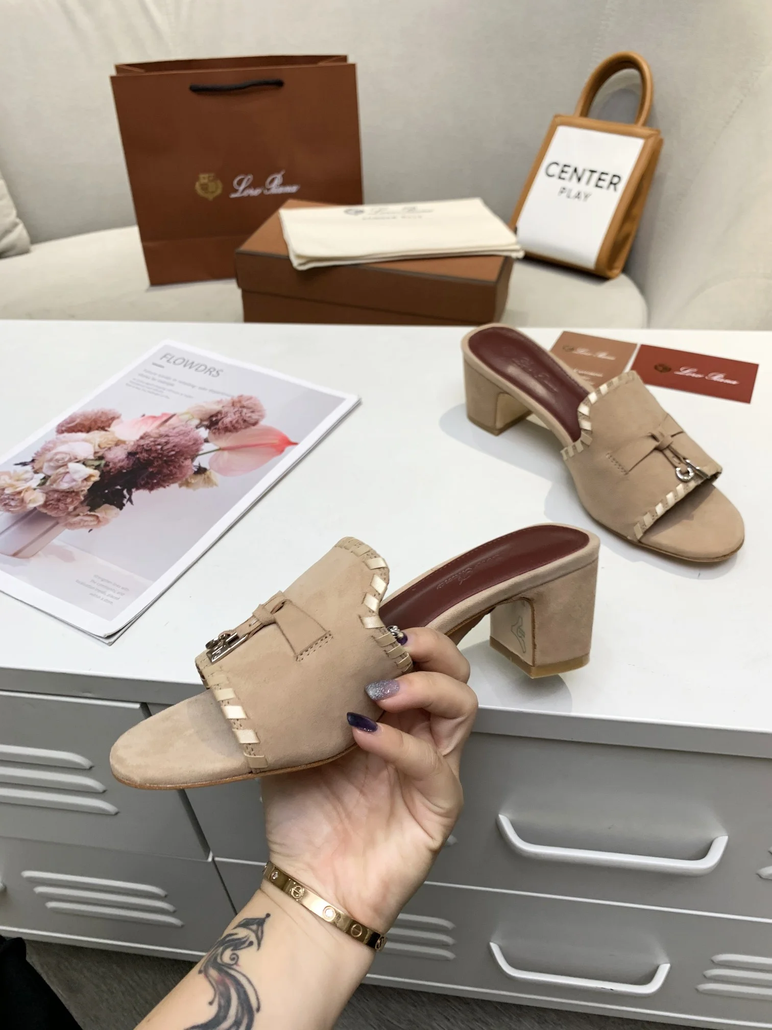 LORO PIANA Mules Cashmere Leather Beige-Brown EU35-41 B30202609111286 - Image 2
