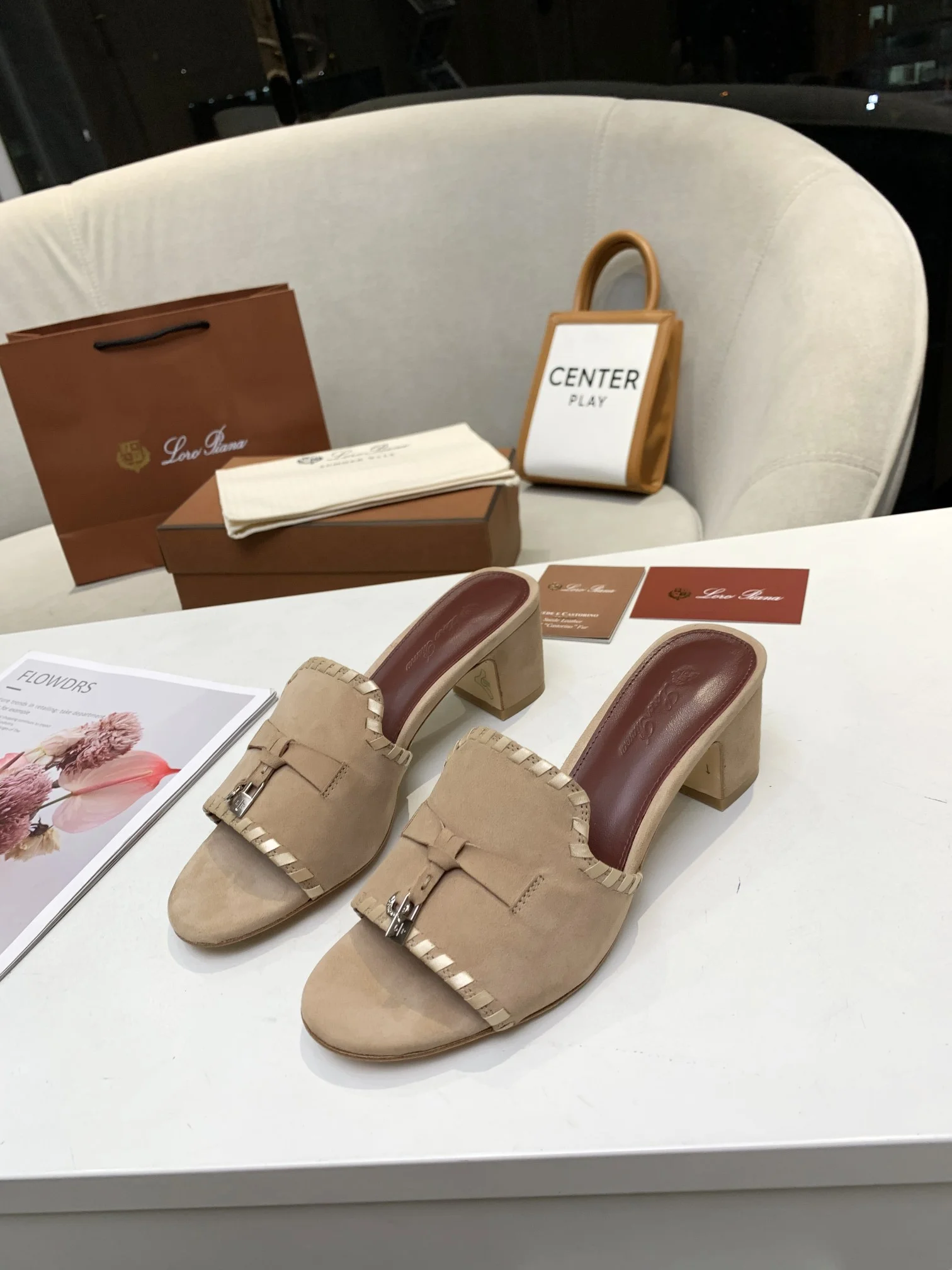 LORO PIANA Mules Cashmere Leather Beige-Brown EU35-41 B30202609111286 - Image 3
