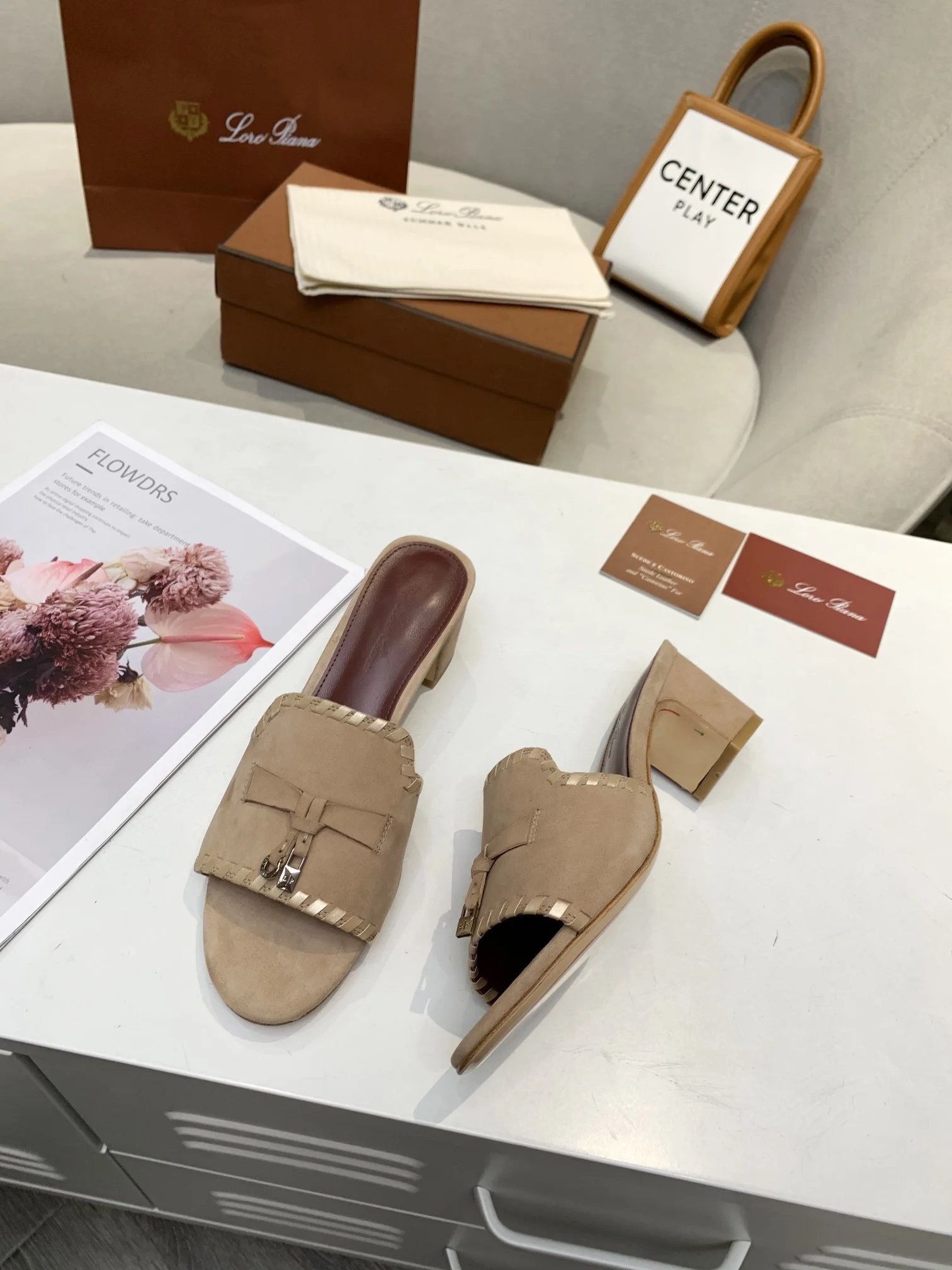 LORO PIANA Mules Cashmere Leather Beige-Brown EU35-41 B30202609111286 - Image 4