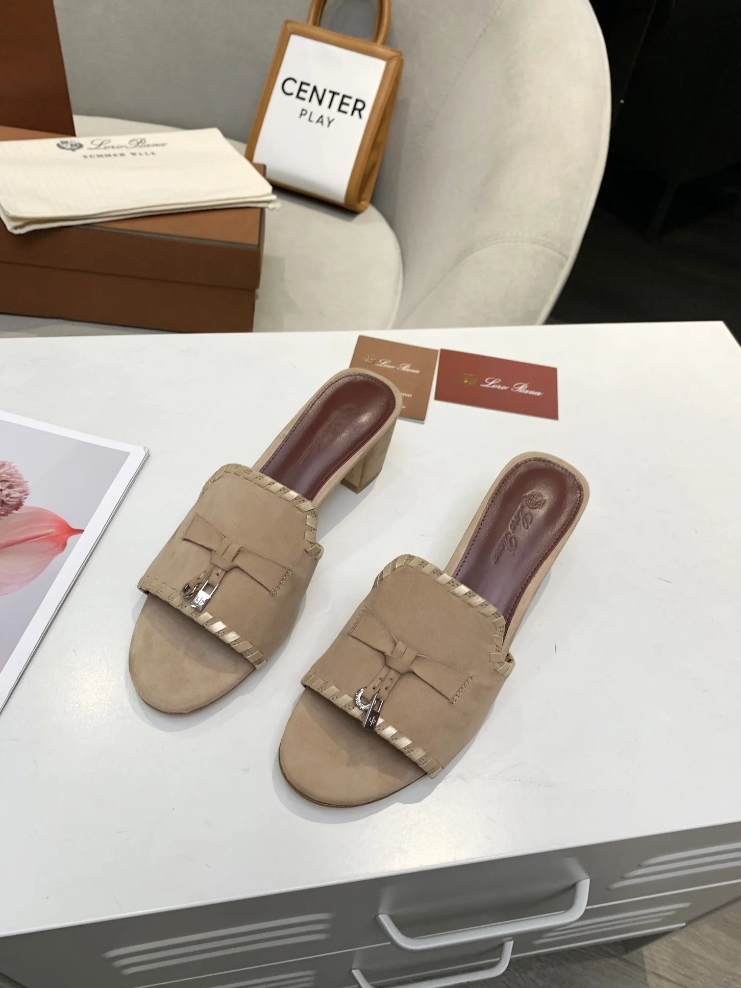 LORO PIANA Mules Cashmere Leather Beige-Brown EU35-41 B30202609111286 - Image 6