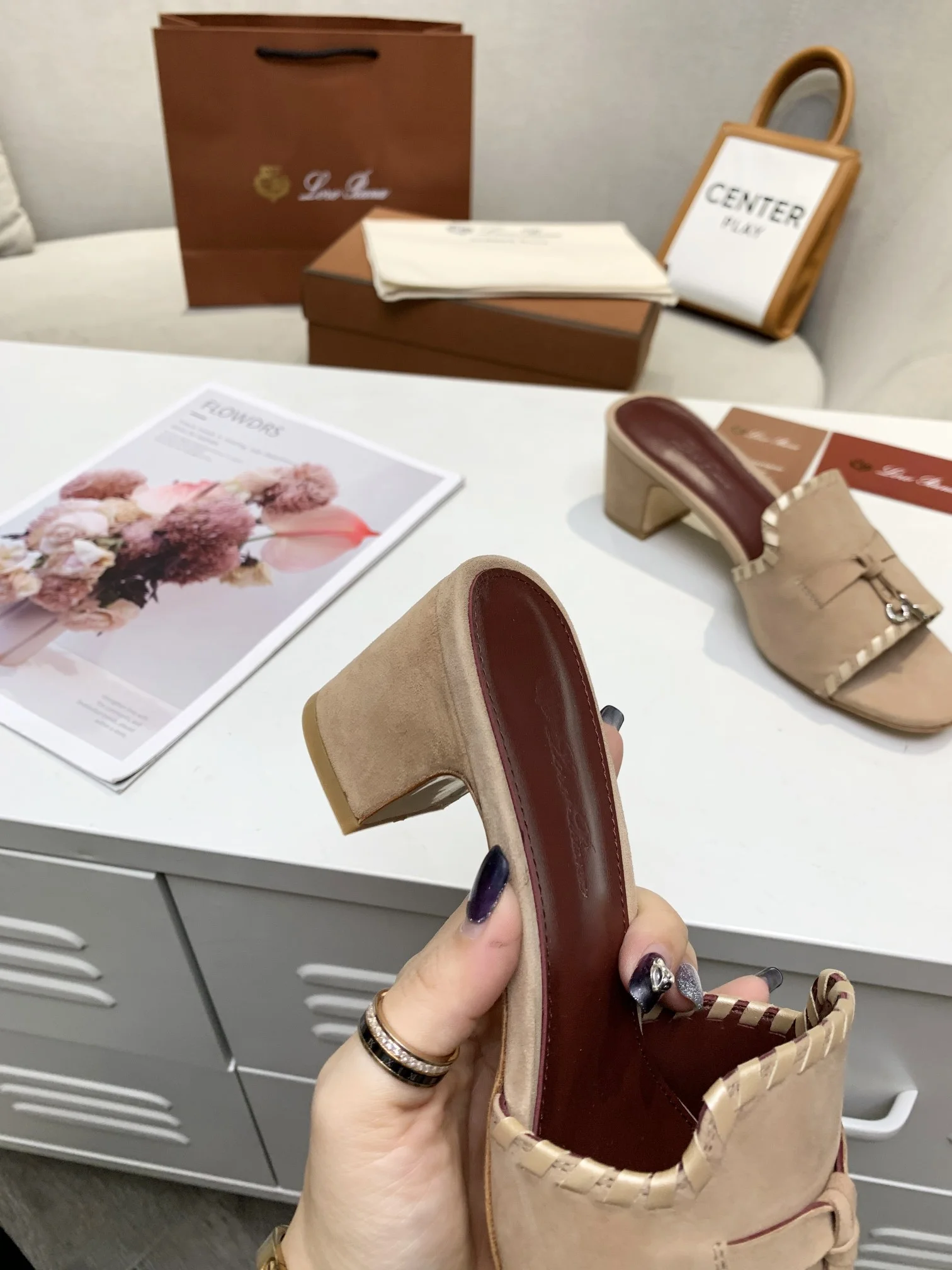 LORO PIANA Mules Cashmere Leather Beige-Brown EU35-41 B30202609111286 - Image 7