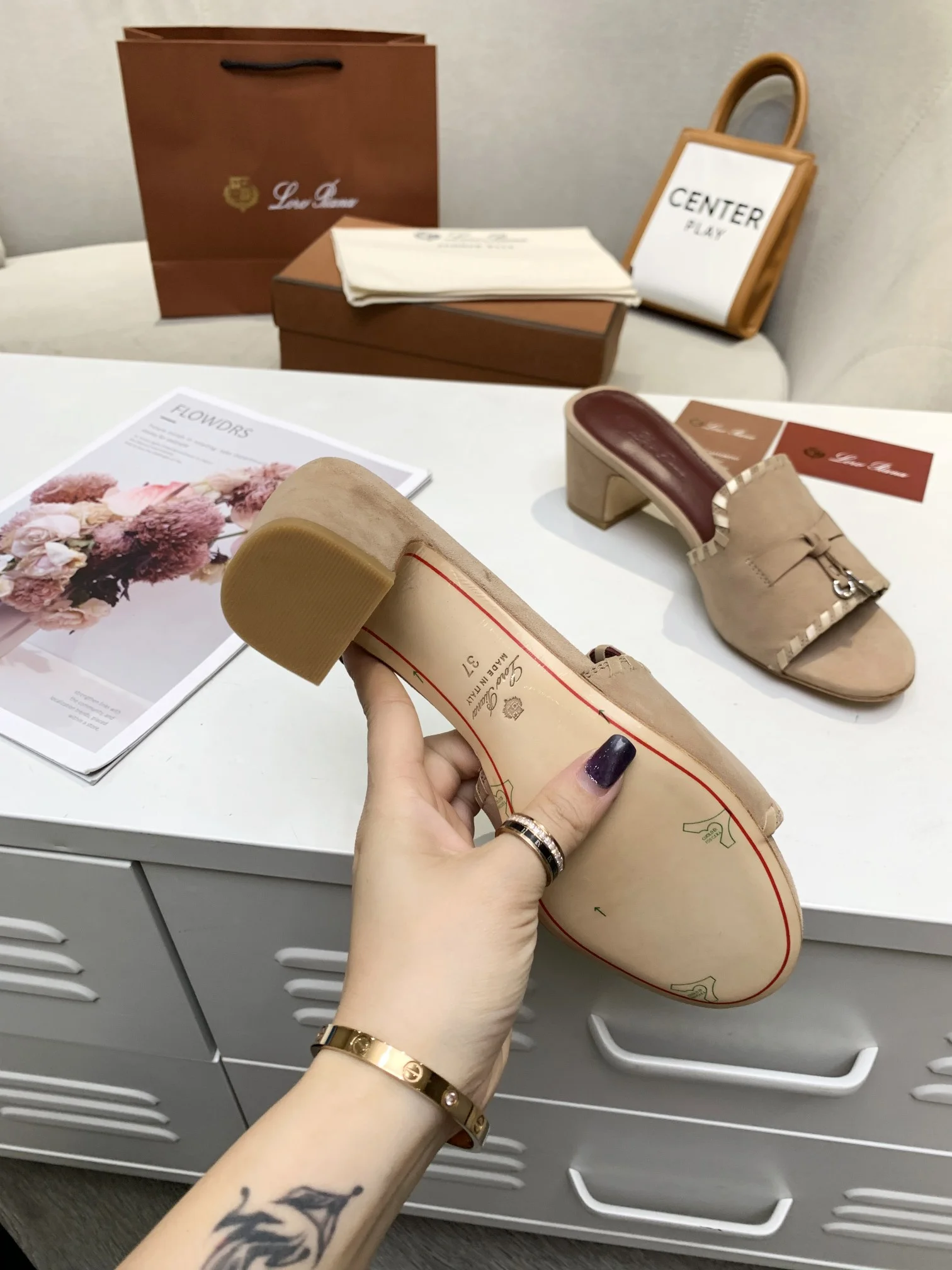 LORO PIANA Mules Cashmere Leather Beige-Brown EU35-41 B30202609111286 - Image 8