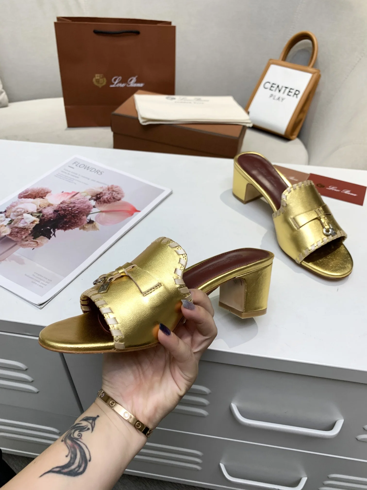 LORO PIANA Mules Cashmere Leather Gold-Brown EU35-41 B30202609111282 - Image 2