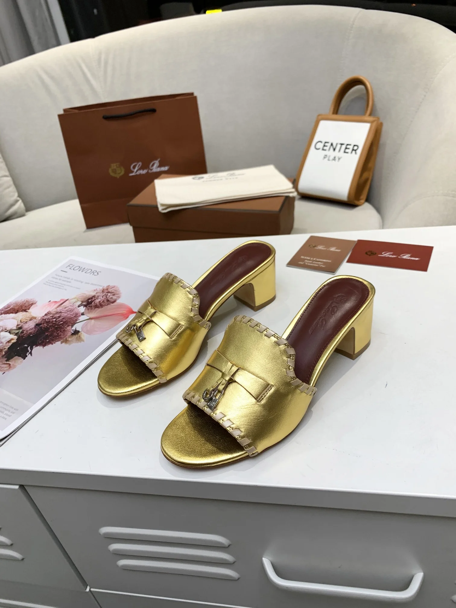 LORO PIANA Mules Cashmere Leather Gold-Brown EU35-41 B30202609111282 - Image 3