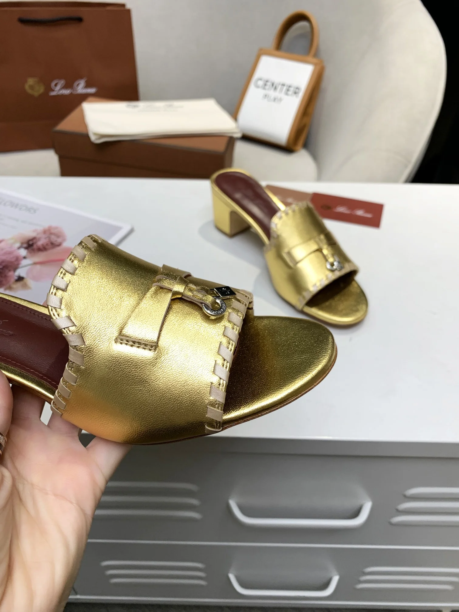 LORO PIANA Mules Cashmere Leather Gold-Brown EU35-41 B30202609111282 - Image 4