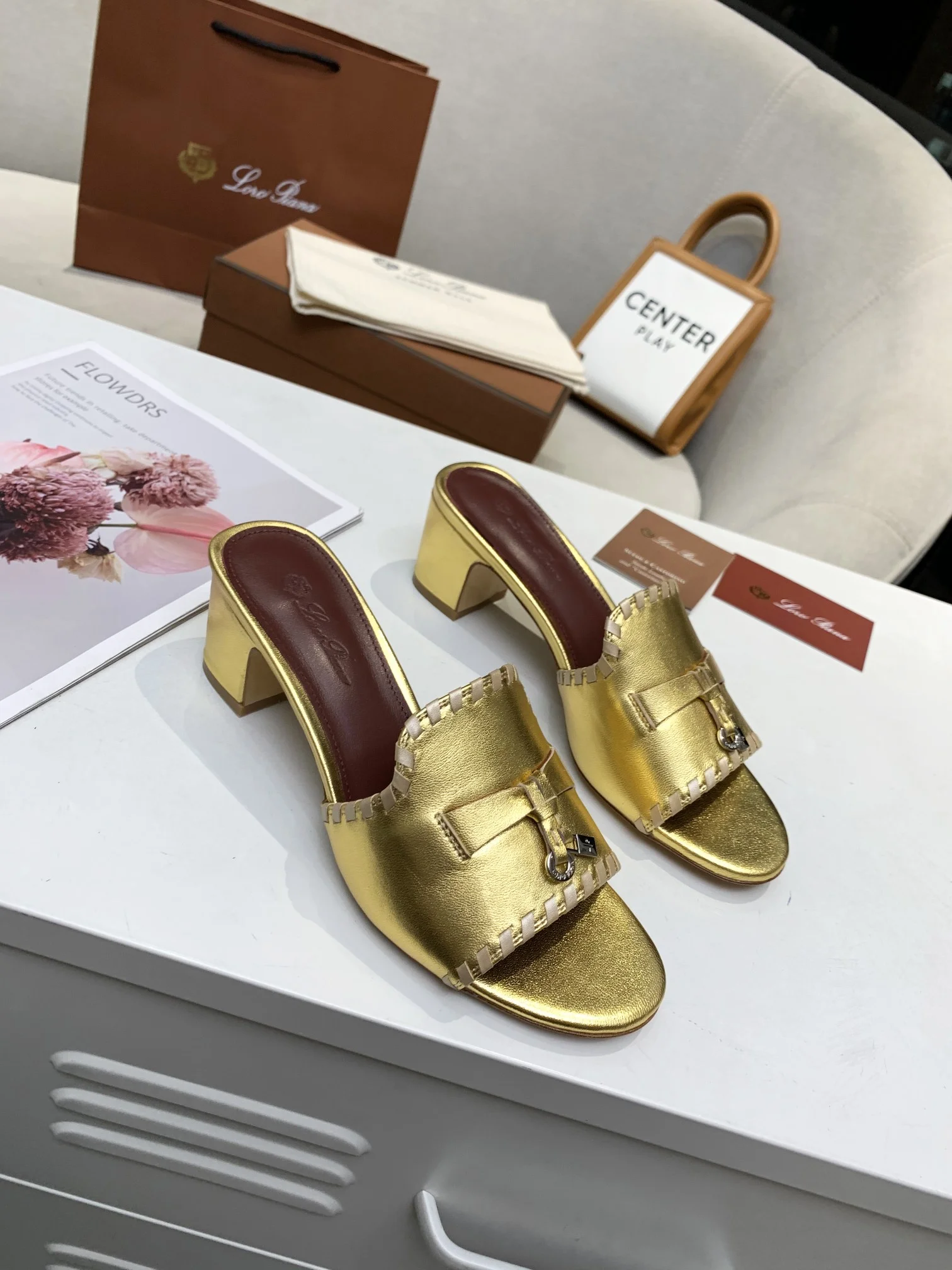 LORO PIANA Mules Cashmere Leather Gold-Brown EU35-41 B30202609111282 - Image 5
