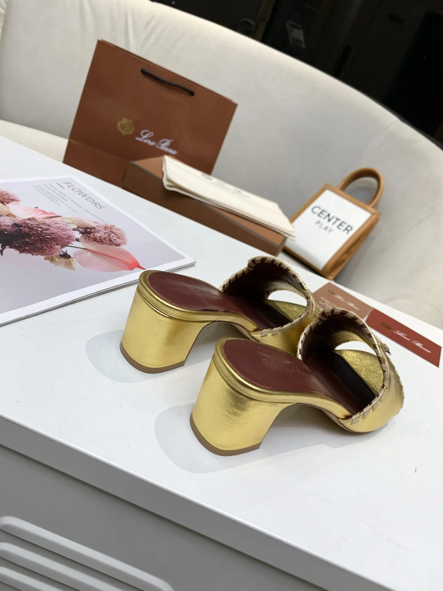 LORO PIANA Mules Cashmere Leather Gold-Brown EU35-41 B30202609111282 - Image 6