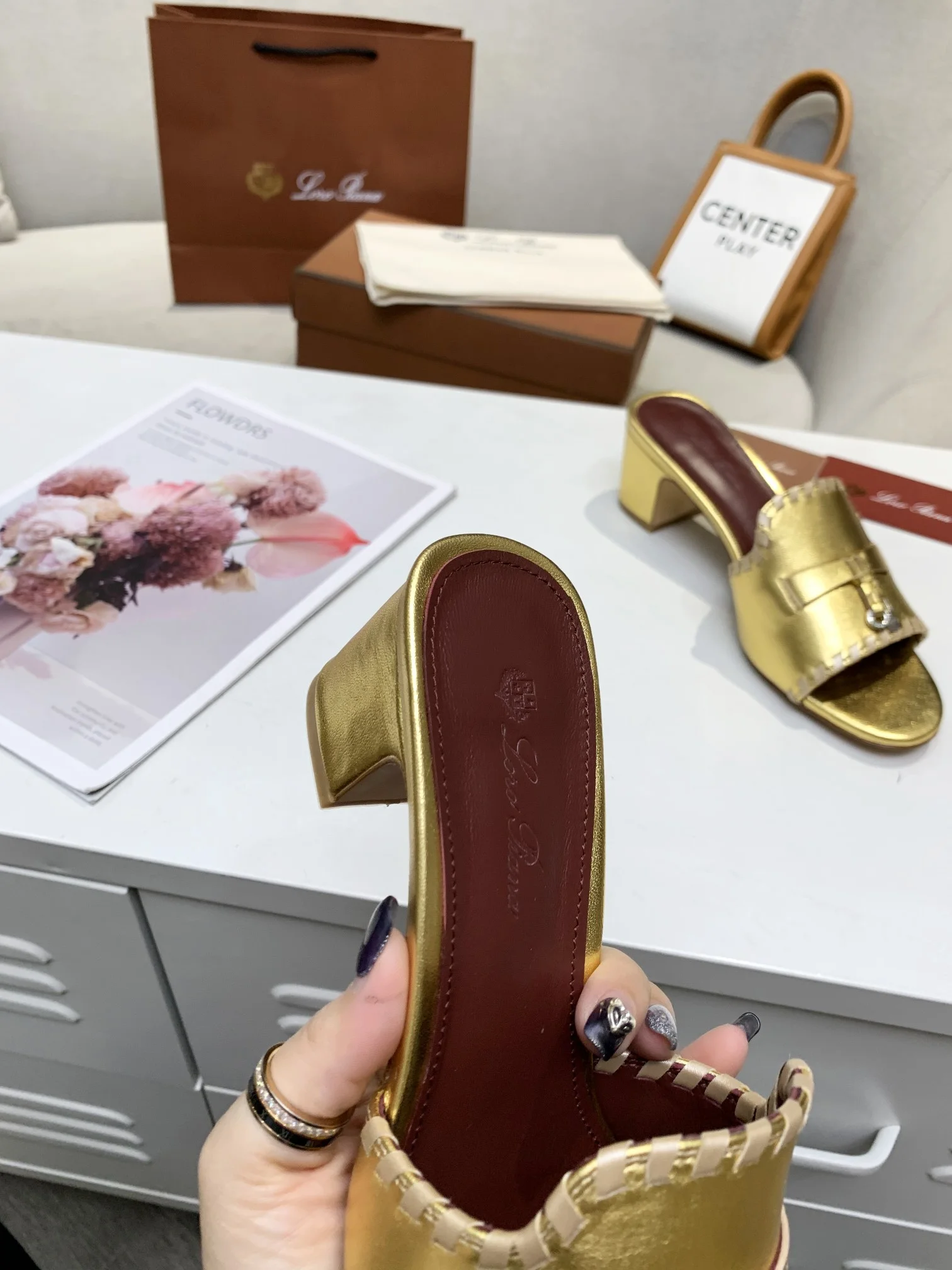 LORO PIANA Mules Cashmere Leather Gold-Brown EU35-41 B30202609111282 - Image 7