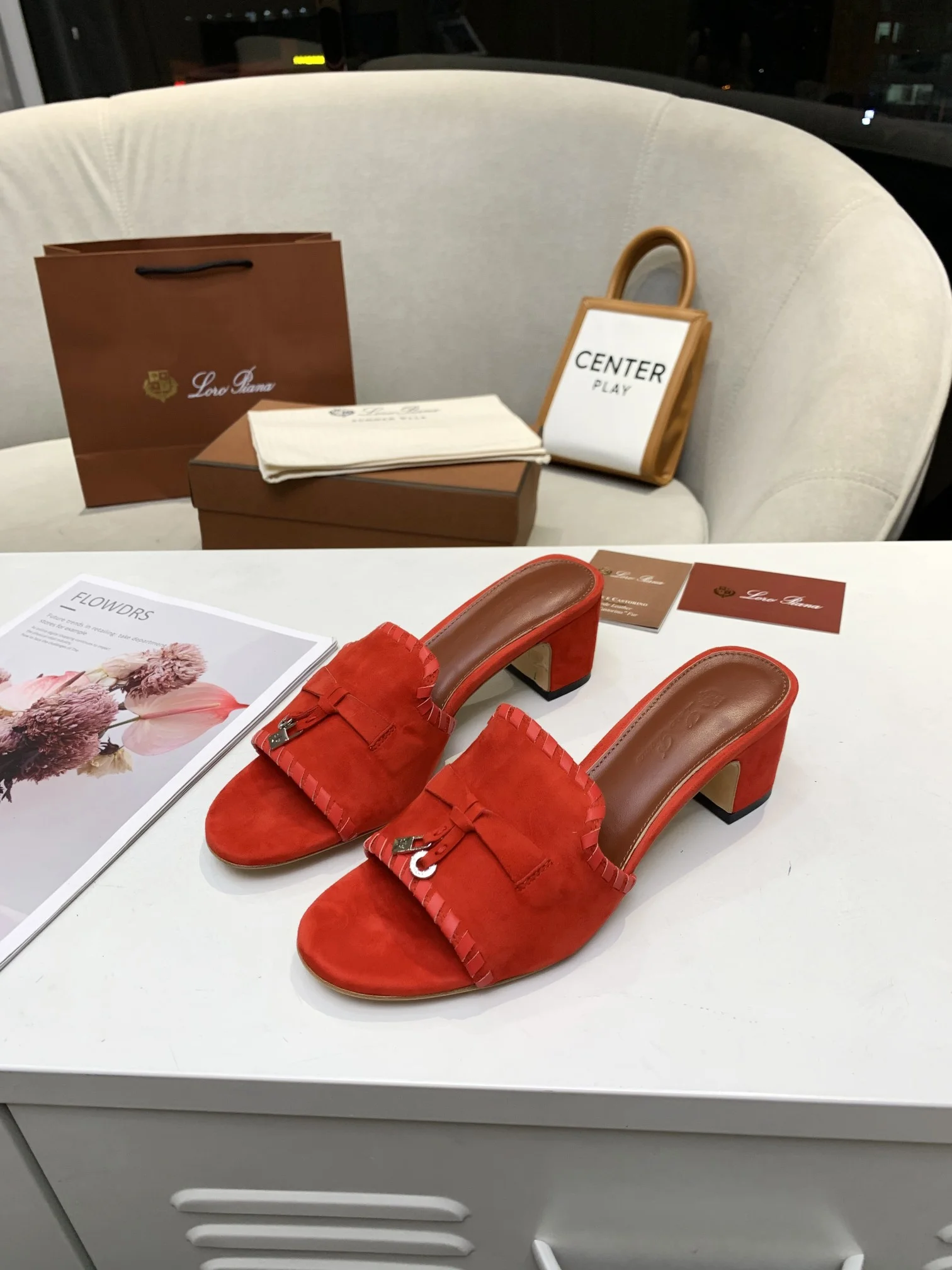LORO PIANA Mules Cashmere Leather Red EU35-41 B30202609111285 - Image 7