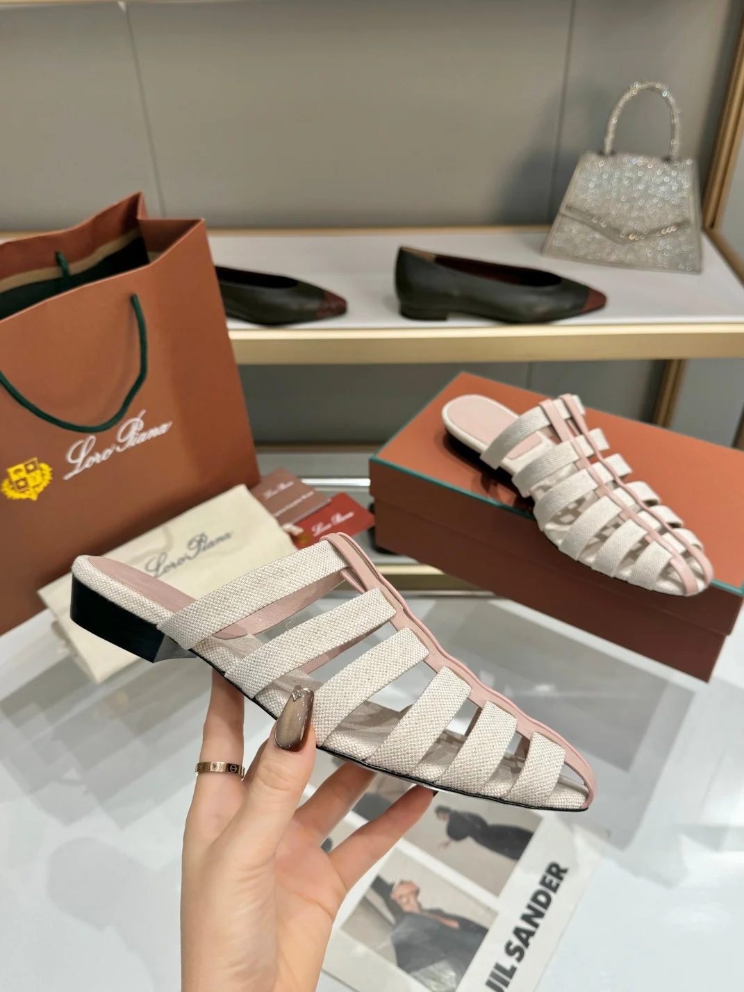 LORO PIANA Mules Lamb Leather Beige-Pink EU35-42 B50202609111326 - Image 4