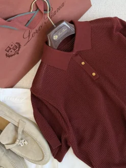 Alternative view of LORO PIANA Polos Maroon-Gold S-L B55202609060276