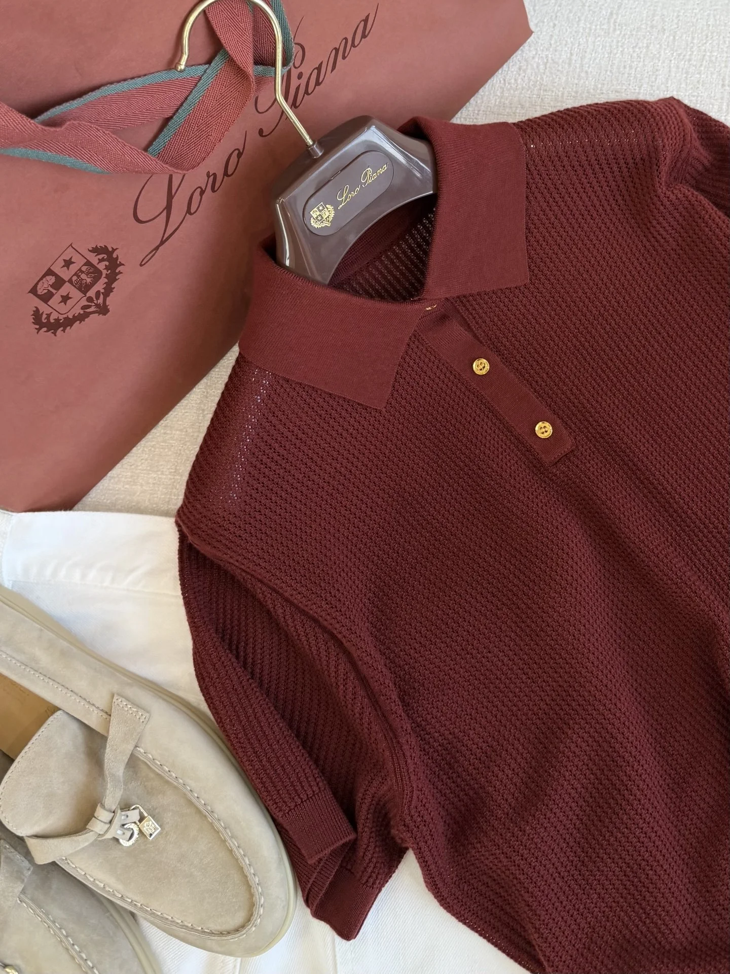 LORO PIANA Polos Maroon-Gold S-L B55202609060276 - Image 2