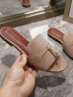 LORO PIANA Slides Cashmere Leather Beige-Brown EU35-41 B30202609111287