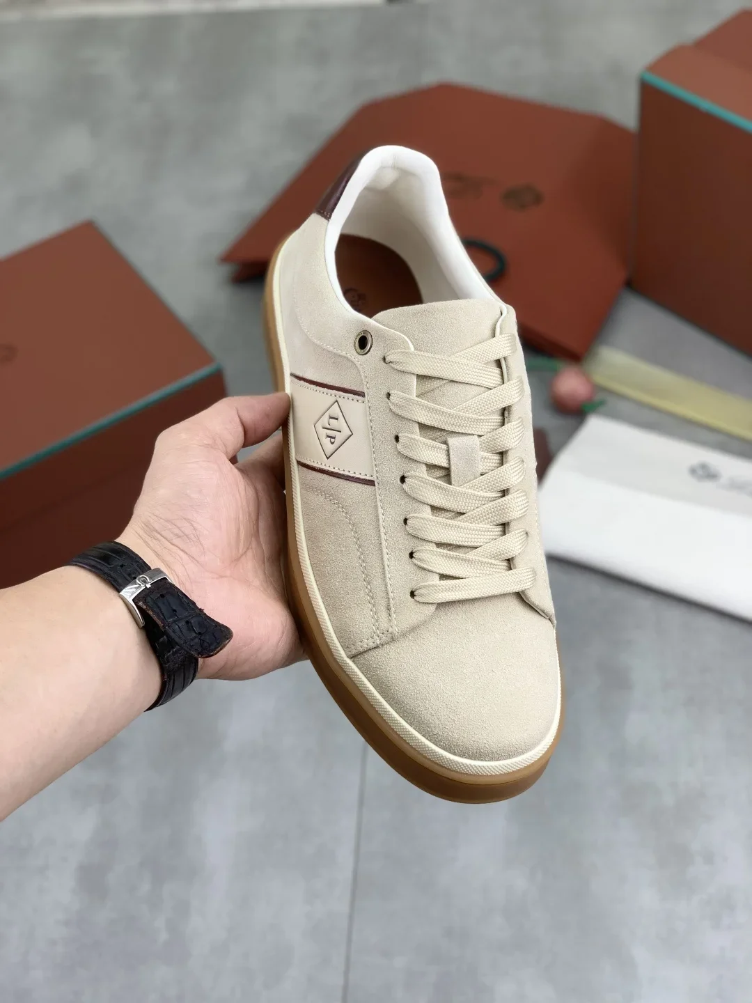 LORO PIANA Sneakers Knit Calfskin Beige-Brown EU38-45 B50202609112015
