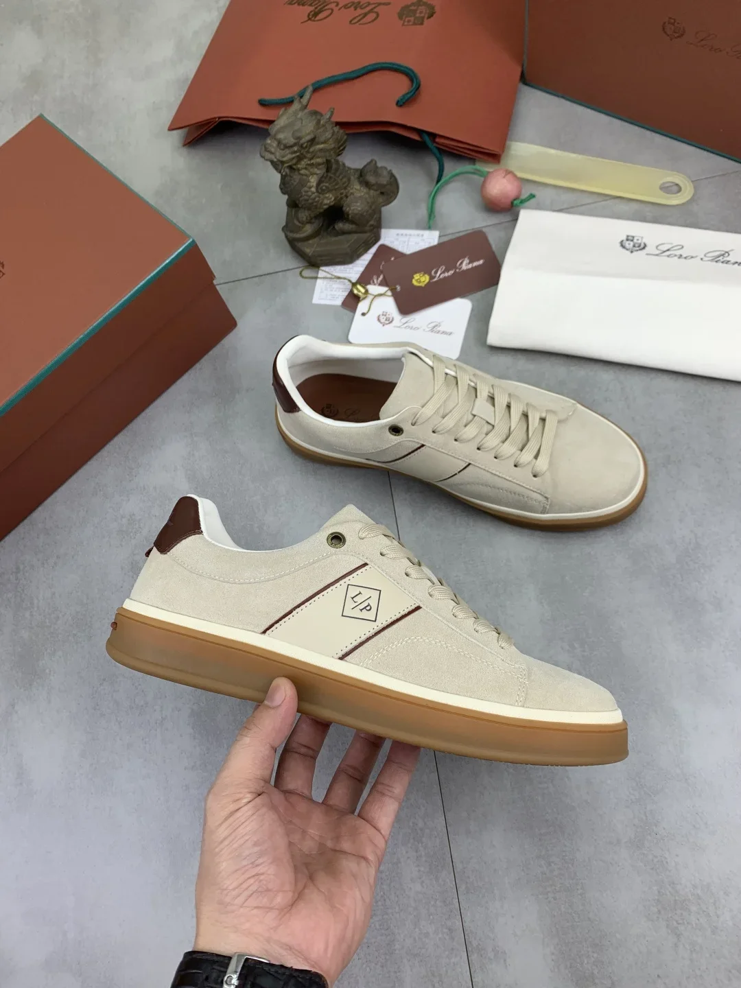 LORO PIANA Sneakers Knit Calfskin Beige-Brown EU38-45 B50202609112015 - Image 10
