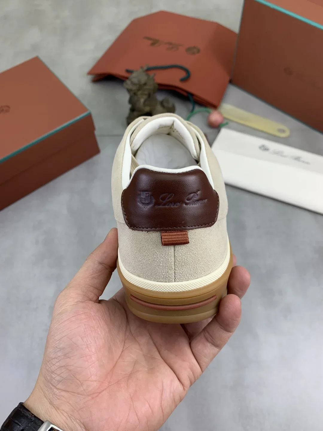 LORO PIANA Sneakers Knit Calfskin Beige-Brown EU38-45 B50202609112015 - Image 3