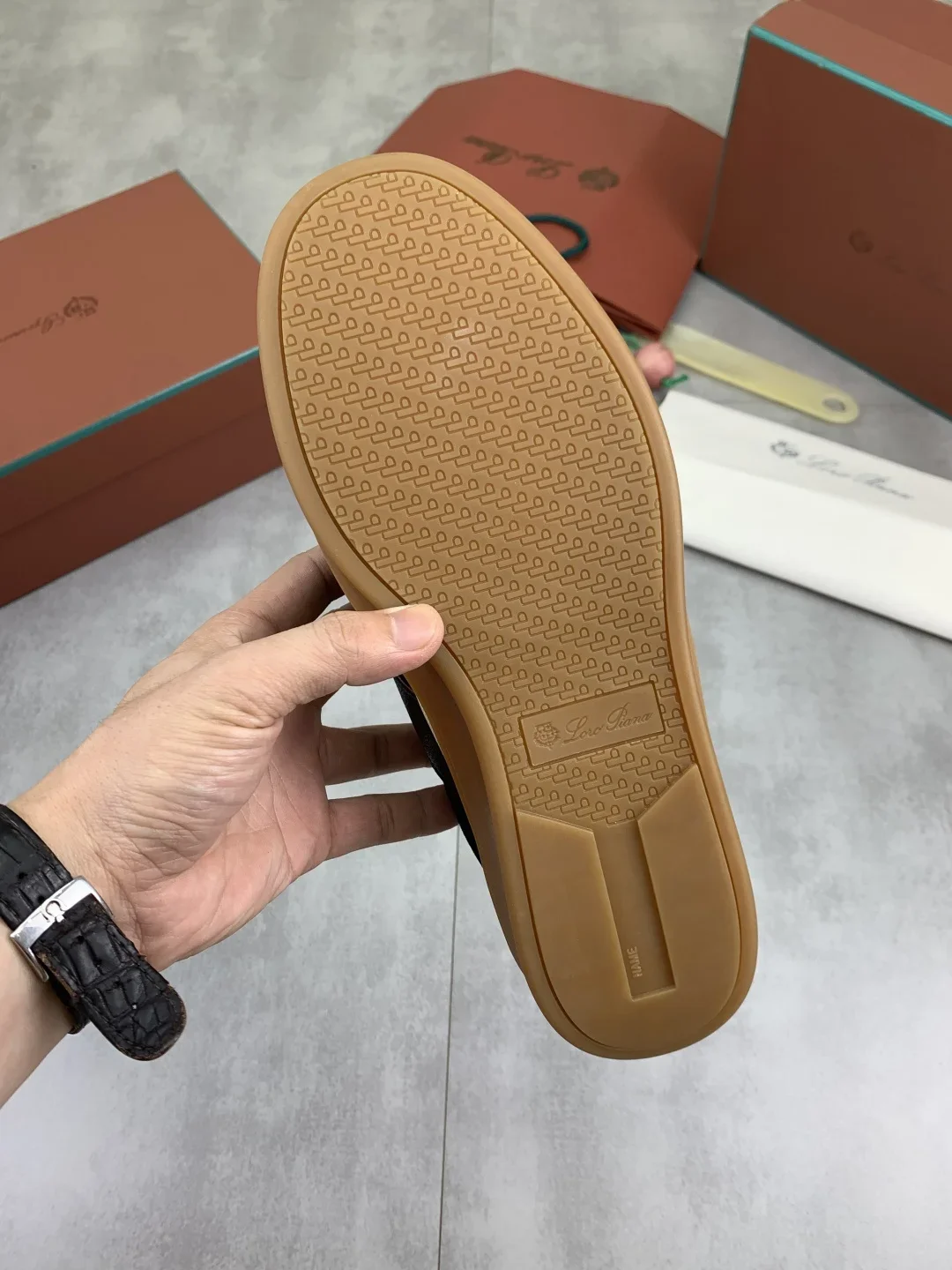 LORO PIANA Sneakers Knit Calfskin Beige-Brown EU38-45 B50202609112015 - Image 5