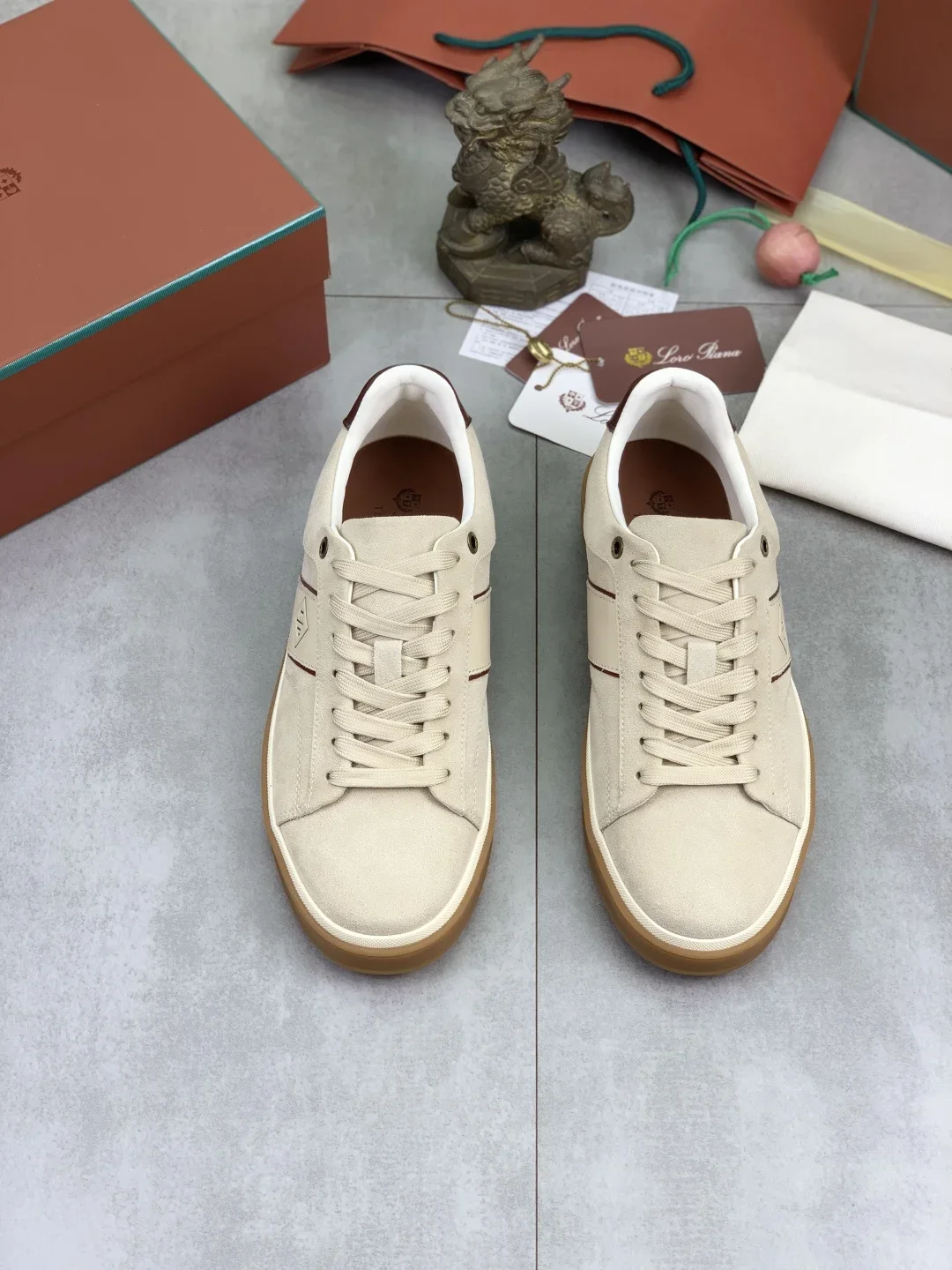 LORO PIANA Sneakers Knit Calfskin Beige-Brown EU38-45 B50202609112015 - Image 6