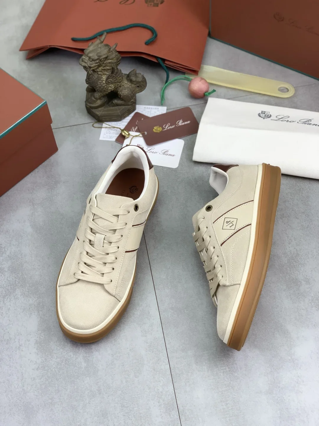 LORO PIANA Sneakers Knit Calfskin Beige-Brown EU38-45 B50202609112015 - Image 7