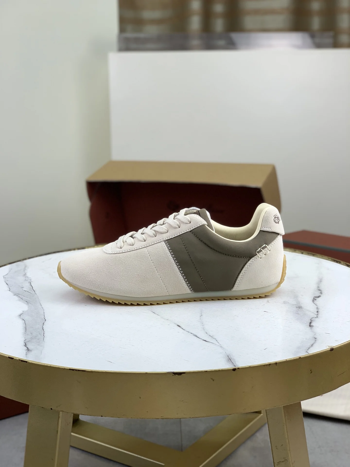 LORO PIANA Sneakers Suede Calf Leather Beige-Green EU35-44 C00202609111091