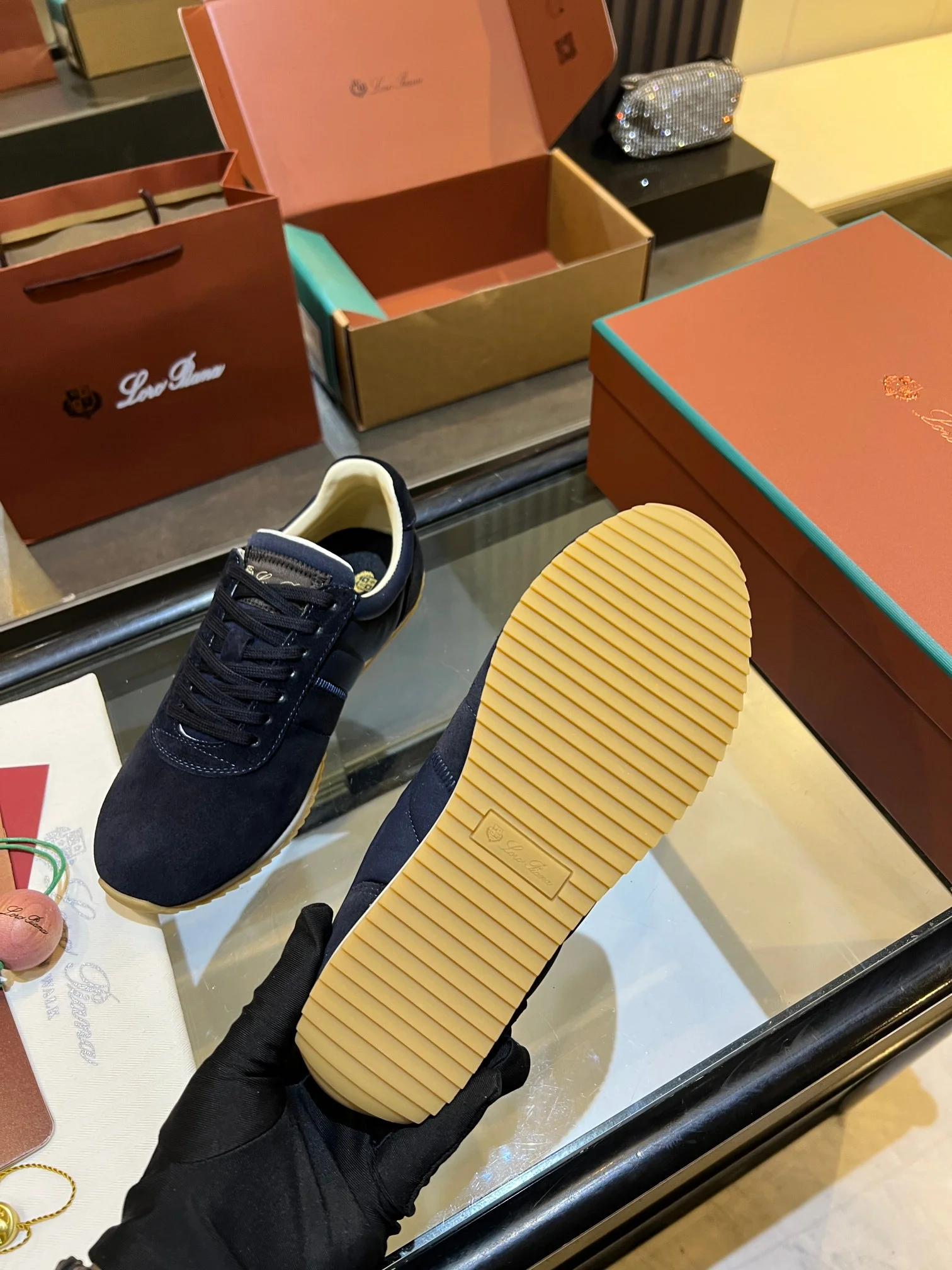 LORO PIANA Sneakers Suede Leather Rubber Navy-Beige EU35-45 B40202609111842 - Image 12