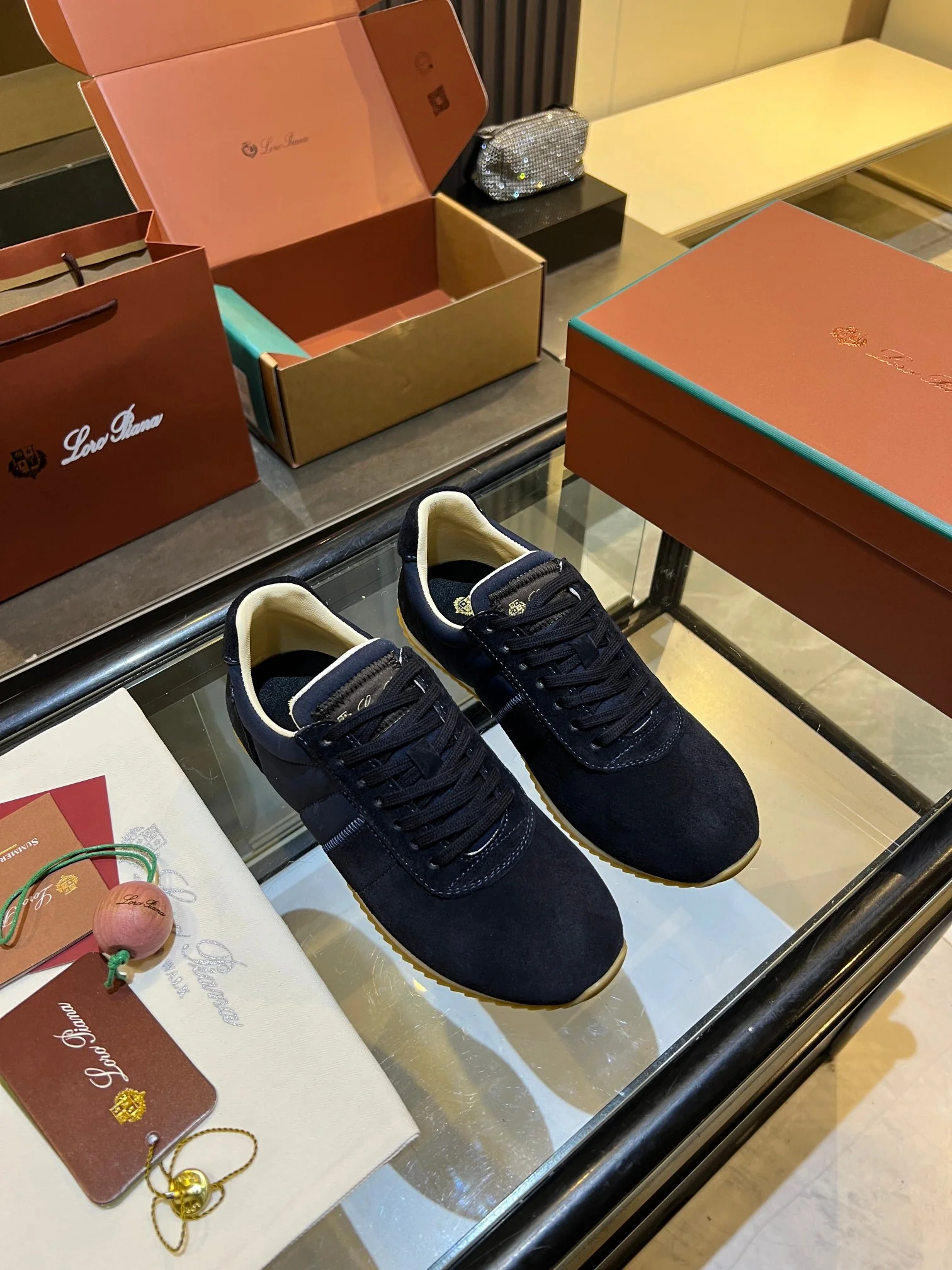 LORO PIANA Sneakers Suede Leather Rubber Navy-Beige EU35-45 B40202609111842 - Image 13