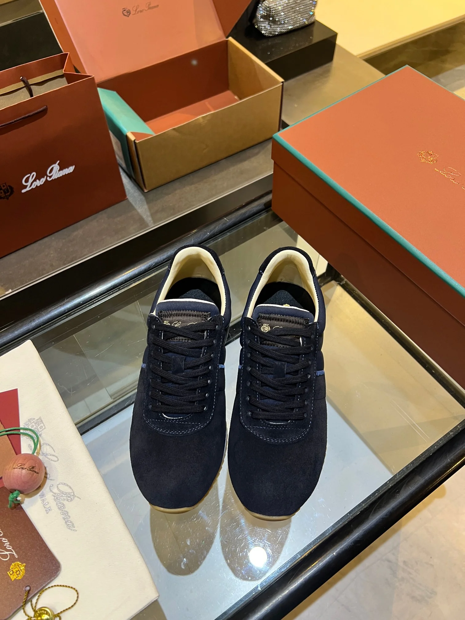 LORO PIANA Sneakers Suede Leather Rubber Navy-Beige EU35-45 B40202609111842 - Image 14