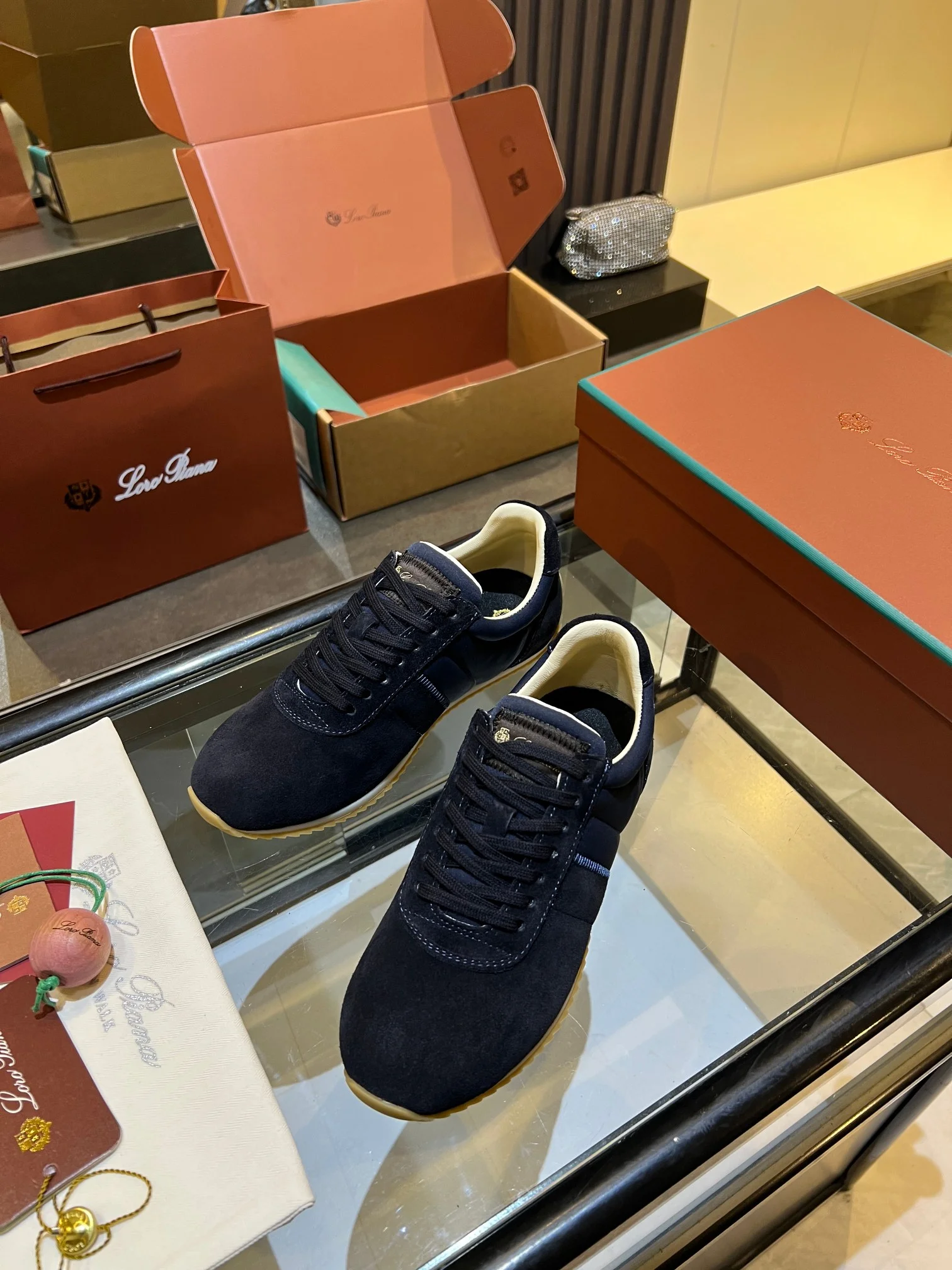 LORO PIANA Sneakers Suede Leather Rubber Navy-Beige EU35-45 B40202609111842 - Image 15