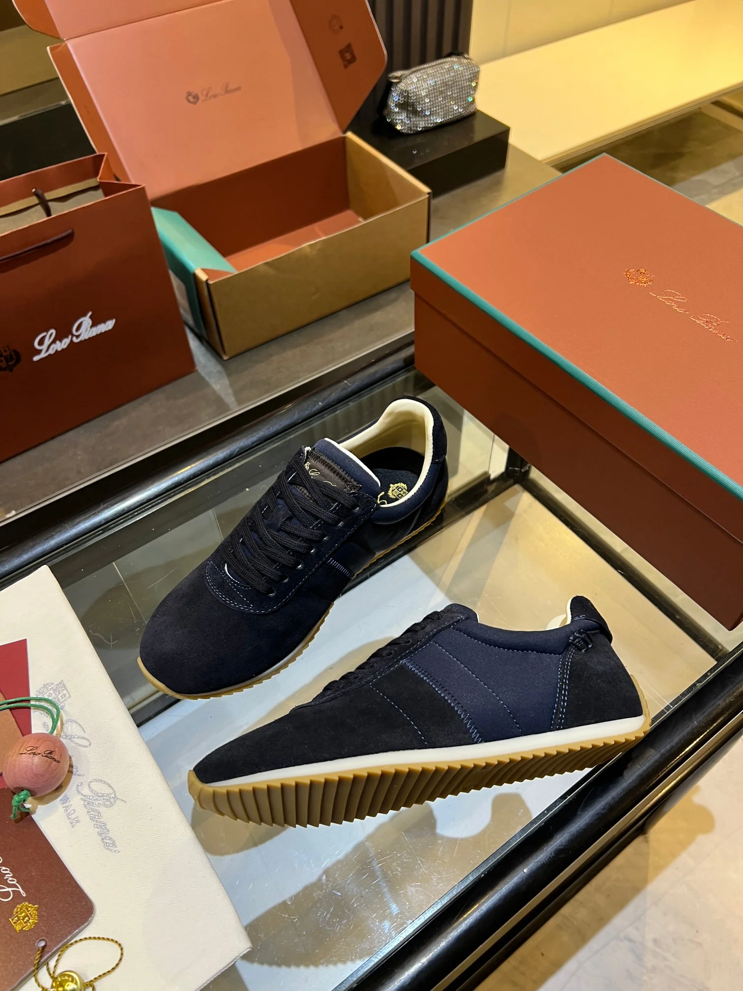 LORO PIANA Sneakers Suede Leather Rubber Navy-Beige EU35-45 B40202609111842 - Image 3