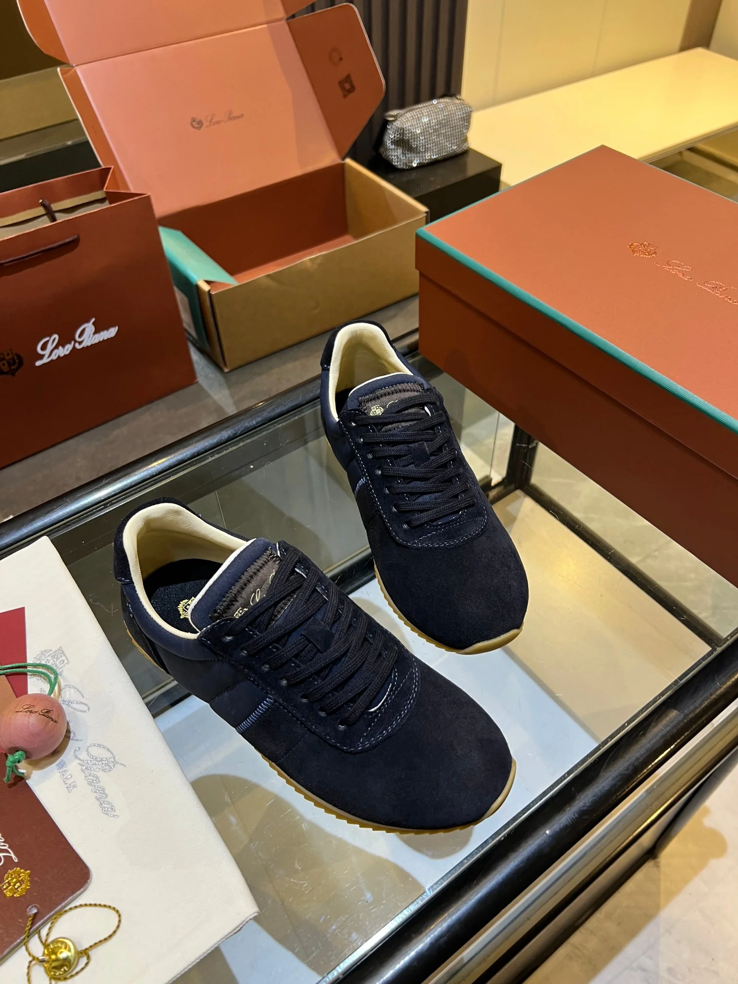 LORO PIANA Sneakers Suede Leather Rubber Navy-Beige EU35-45 B40202609111842 - Image 4