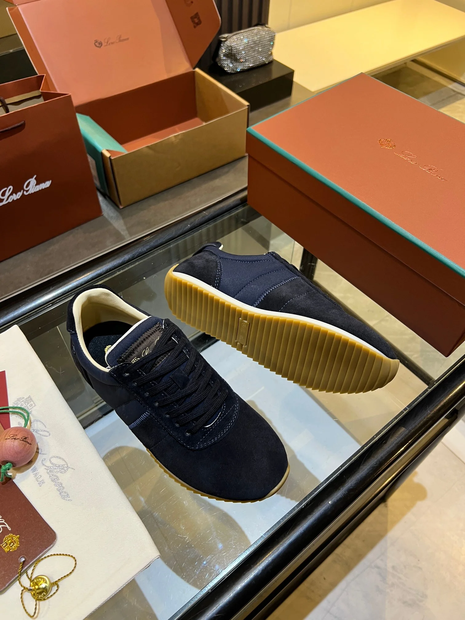LORO PIANA Sneakers Suede Leather Rubber Navy-Beige EU35-45 B40202609111842 - Image 5